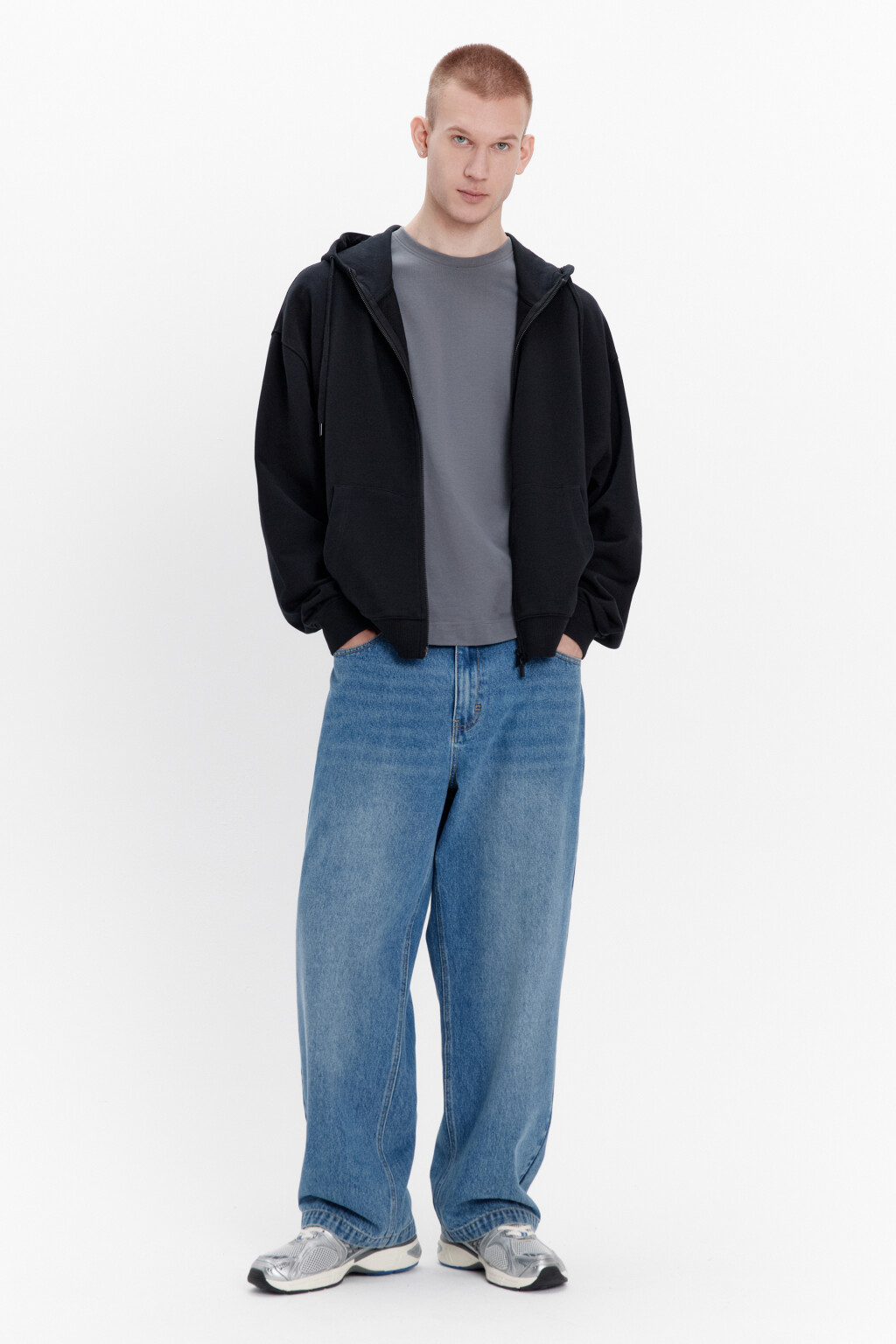 Худи-зипка из футера с капюшоном - цвет черный - 5