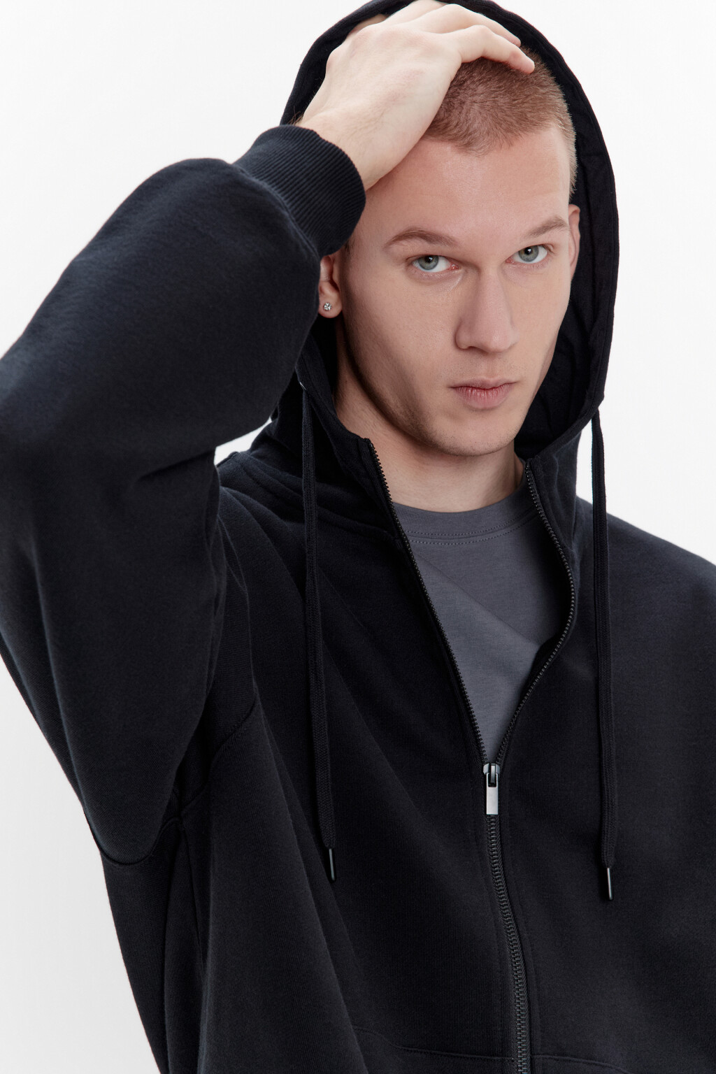 Худи-зипка из футера с капюшоном - цвет черный - 7
