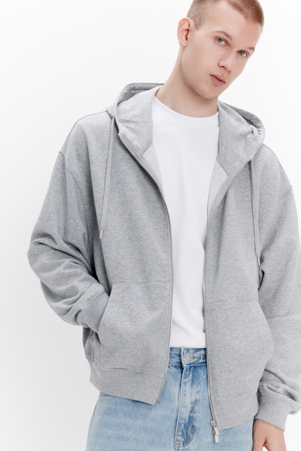 Худи-зипка из футера с капюшоном - цвет серый - 1