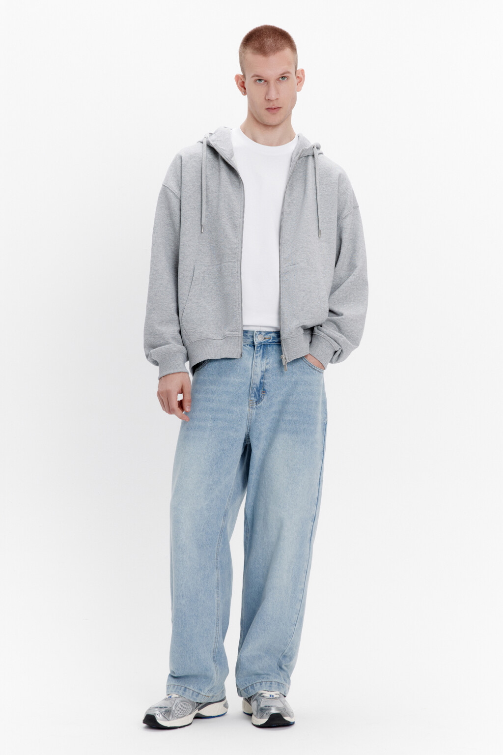 Худи-зипка из футера с капюшоном - цвет серый - 4