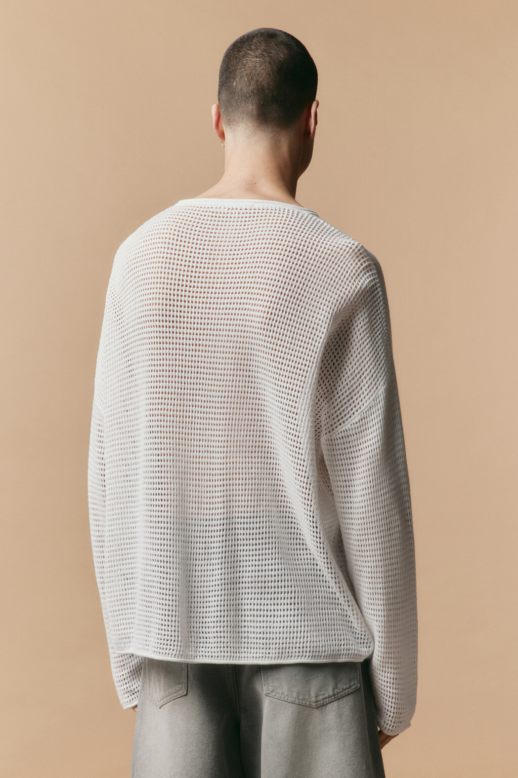 Лонгслив хлопковый из сетки - цвет белый - 4