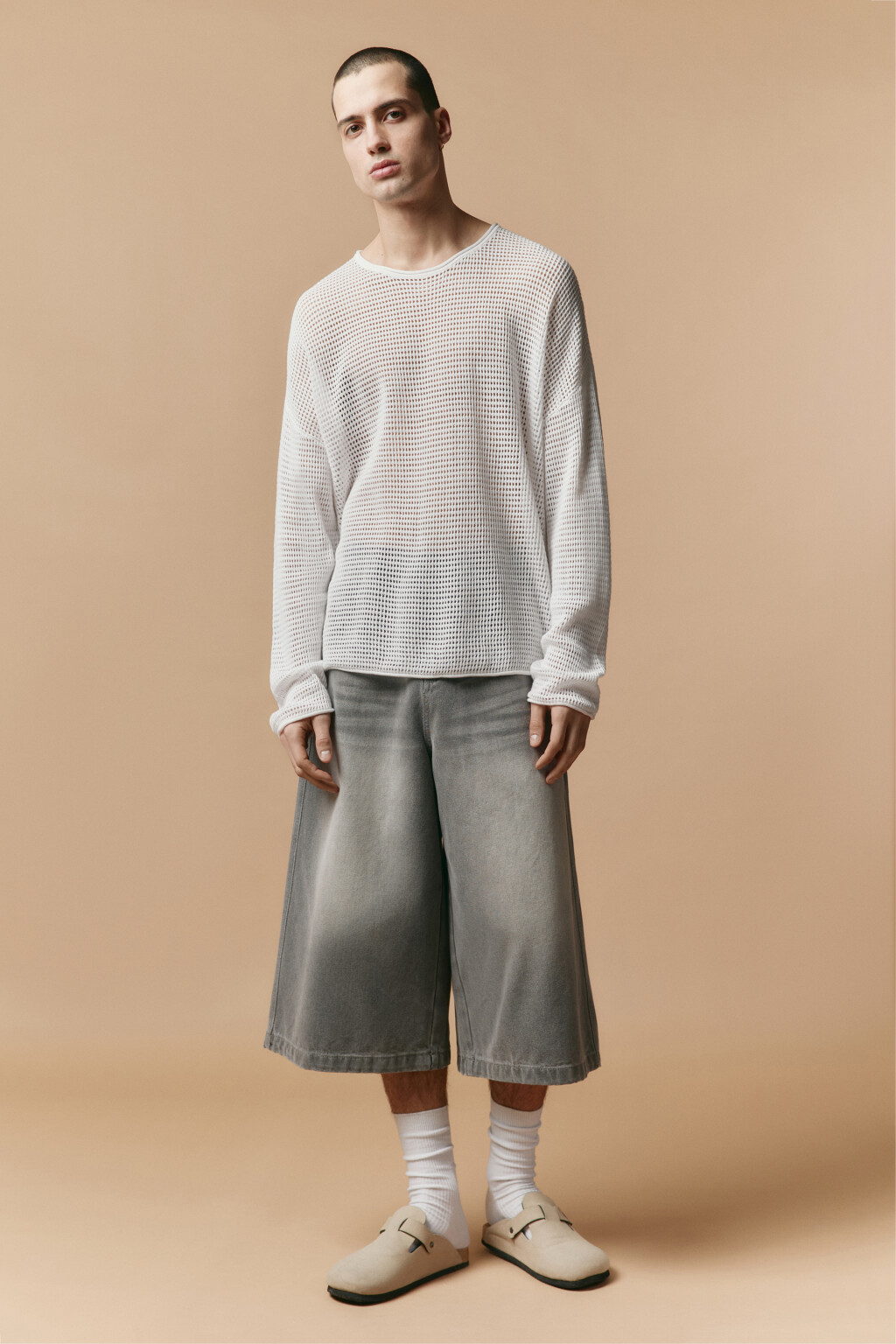 Лонгслив хлопковый из сетки - цвет белый - 5