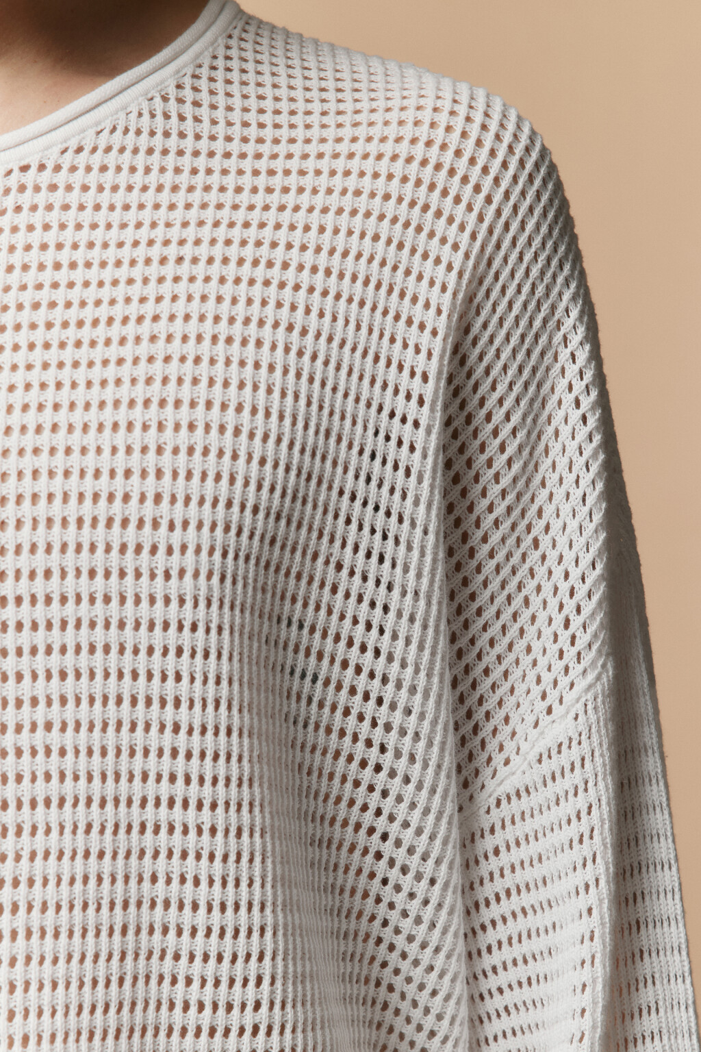 Лонгслив хлопковый из сетки - цвет белый - 7