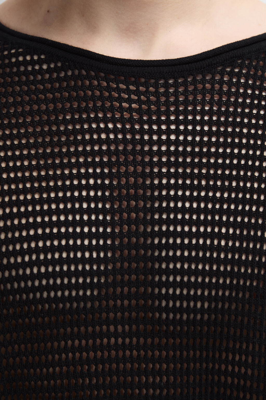 Лонгслив хлопковый из сетки - цвет черный - 6