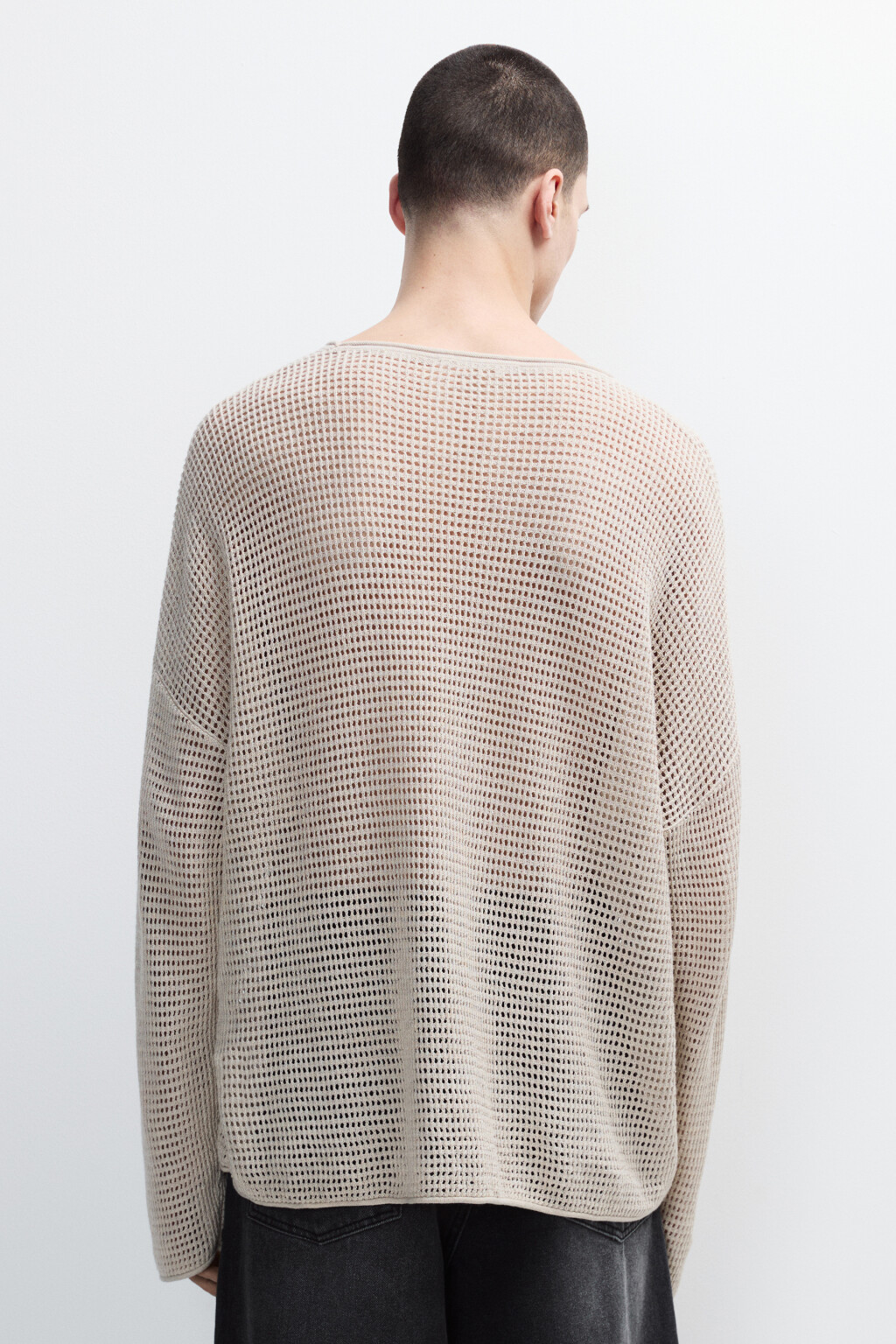 Лонгслив хлопковый из сетки - цвет бежевый - 3