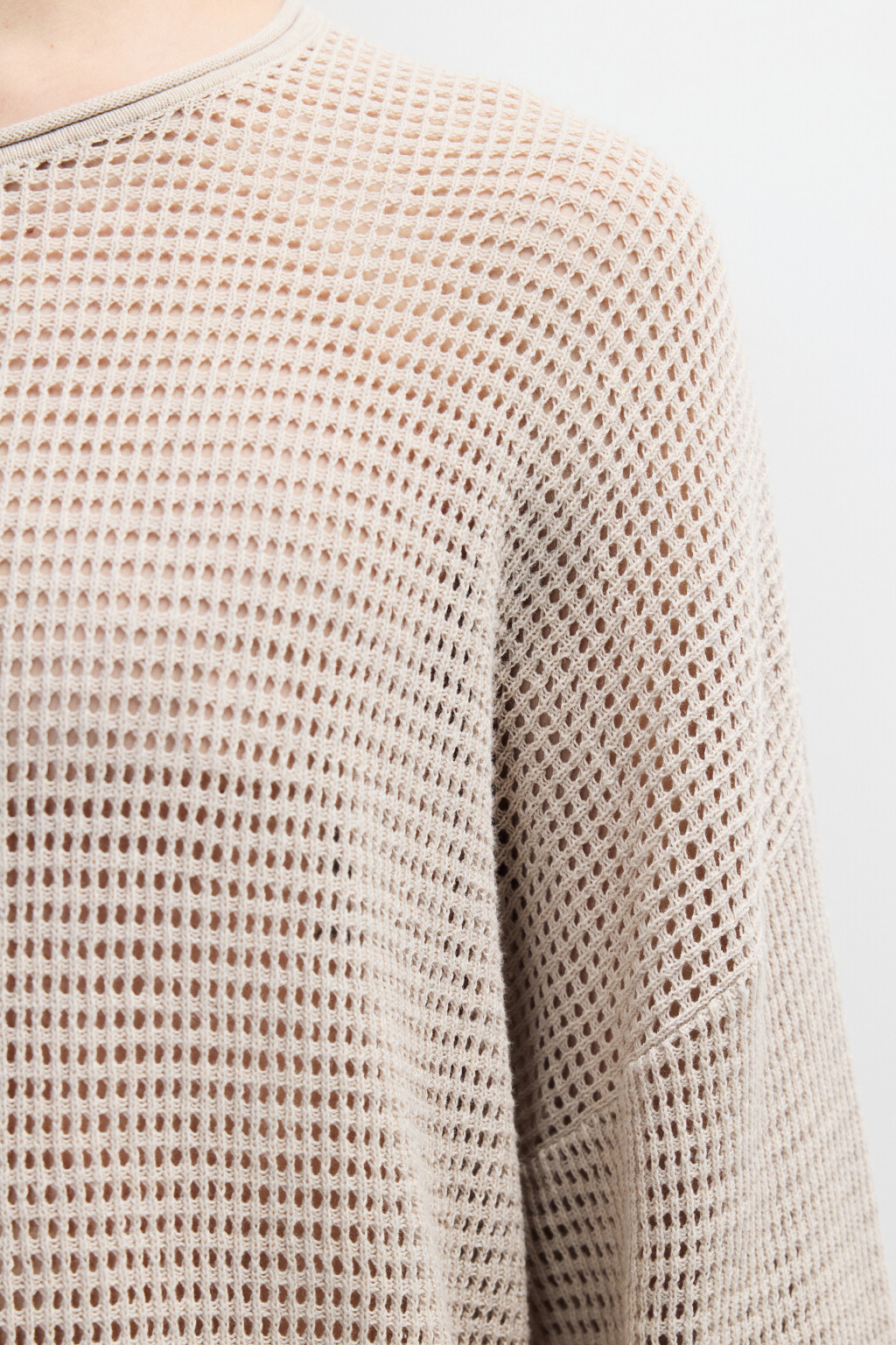 Лонгслив хлопковый из сетки - цвет бежевый - 6