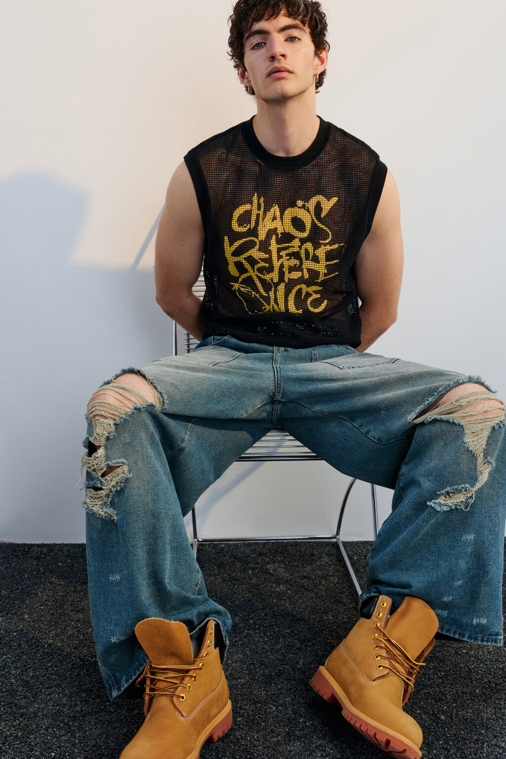 Майка из сетки с принтом-граффити - цвет черный - 2