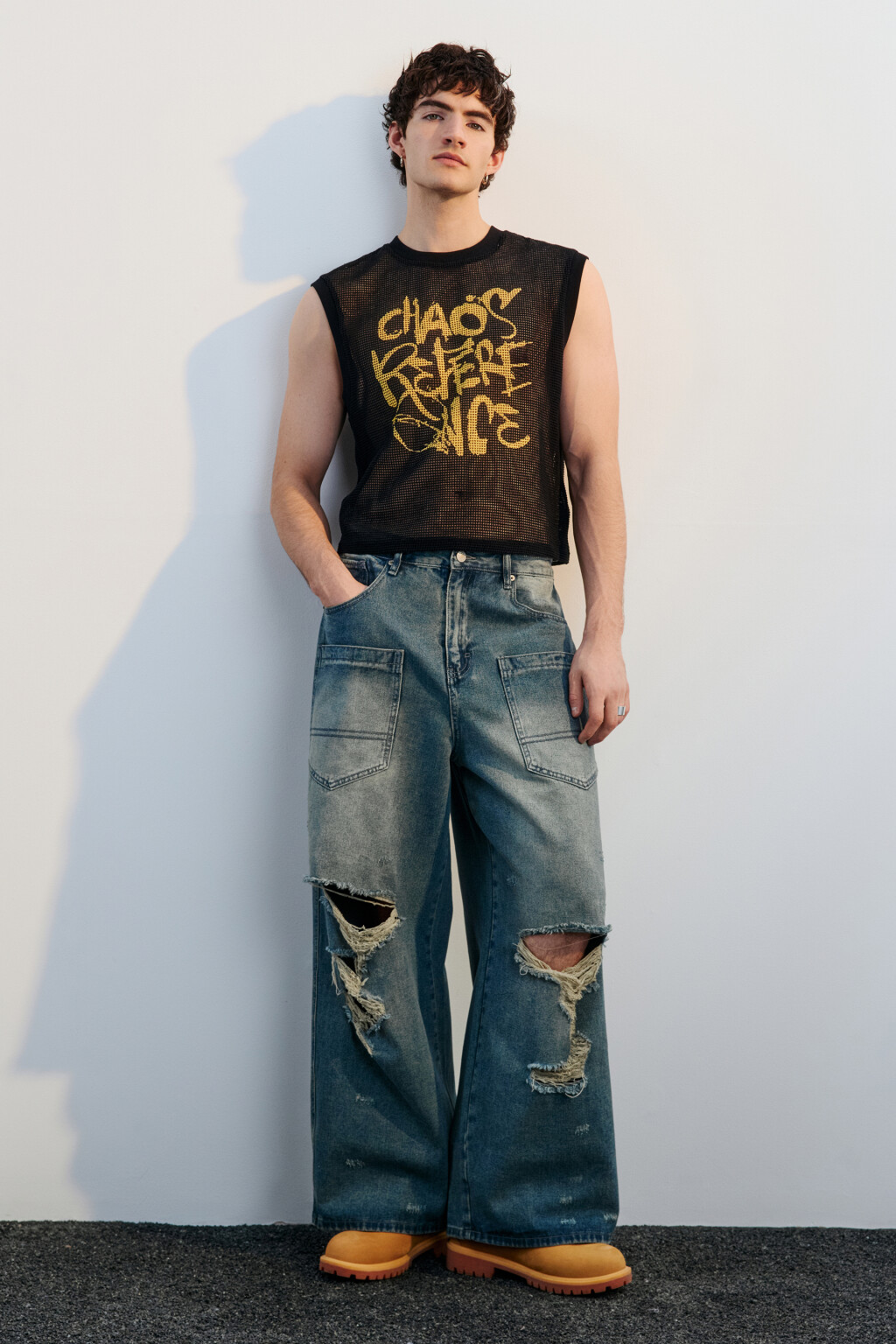 Майка из сетки с принтом-граффити - цвет черный - 6