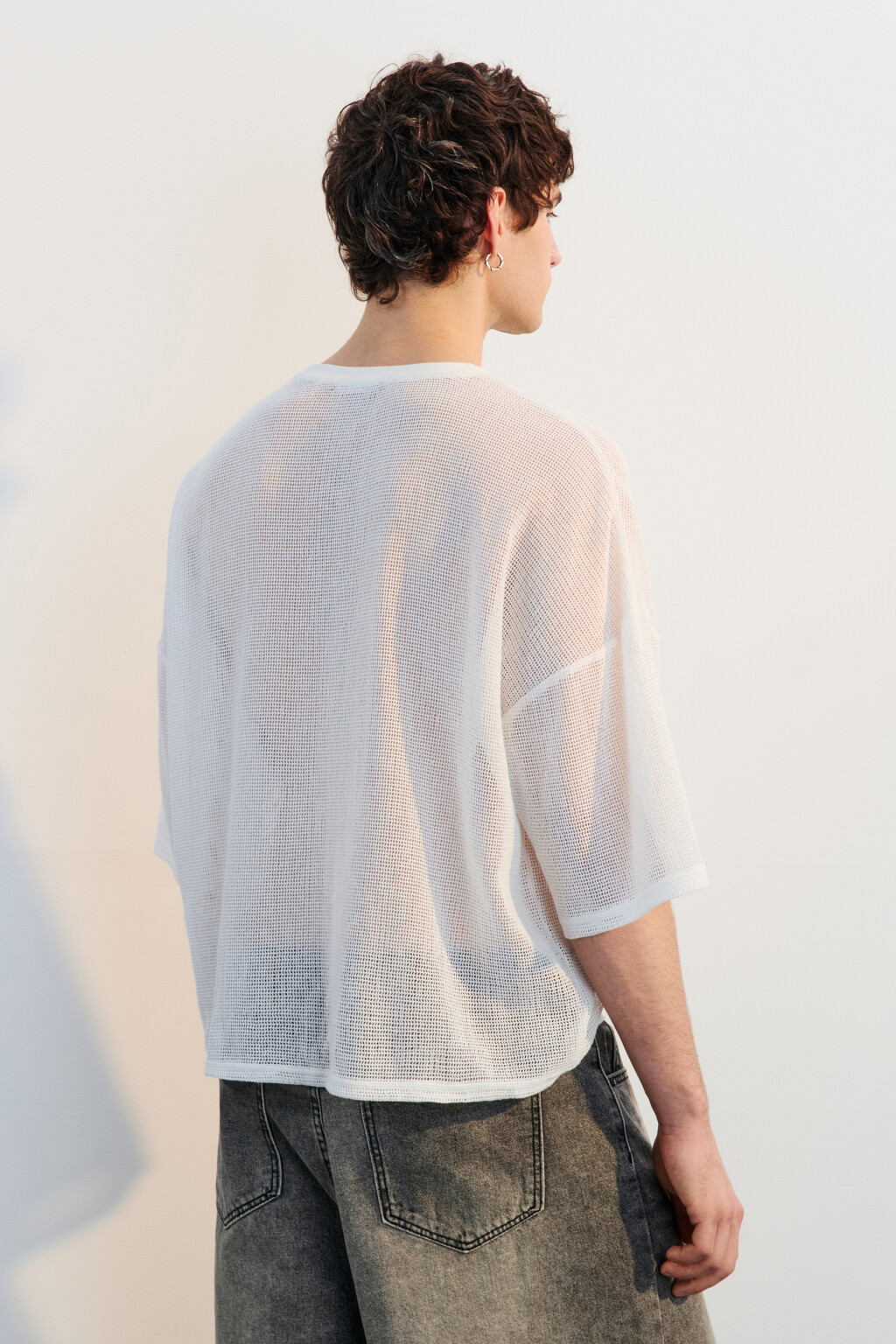 Футболка oversize хлопковая из сетки - цвет белый - 3