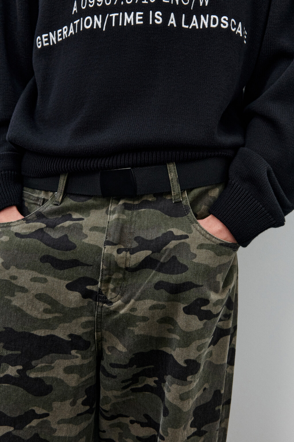 Ремень текстильный с пряжкой - цвет черный - 4