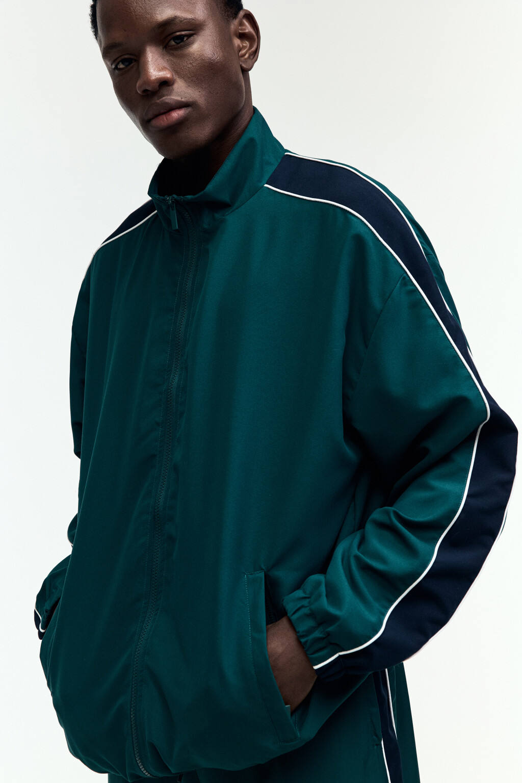Куртка-олимпийка спортивная с лампасами - цвет зеленый - 1
