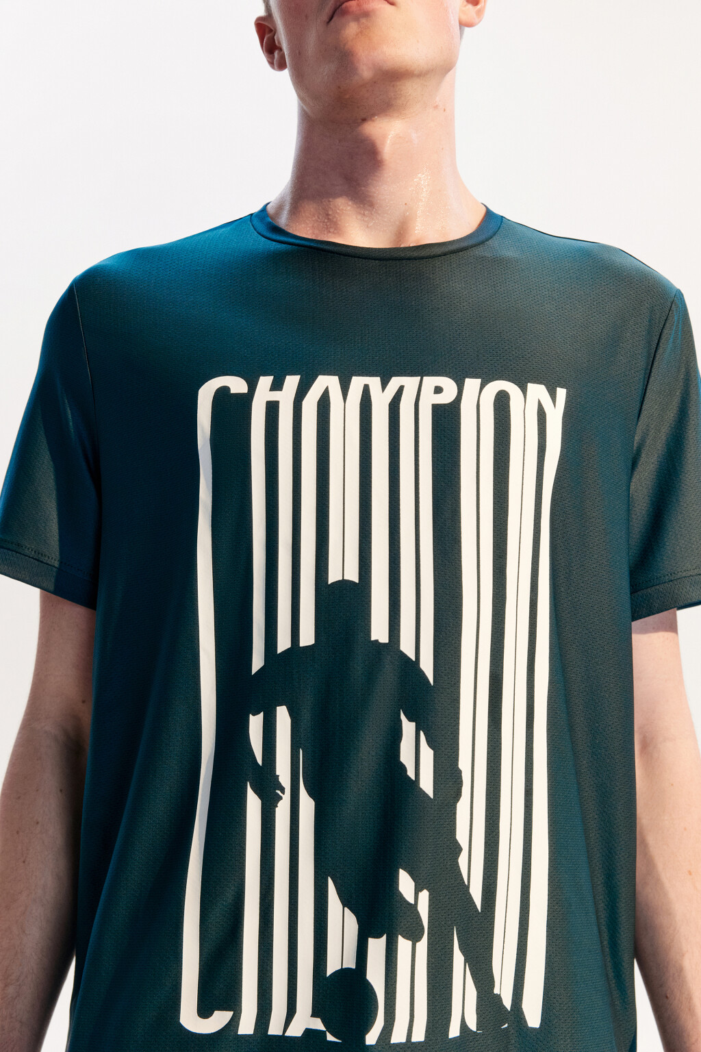 Футболка спортивная из сетки с принтом - цвет зеленый - 1