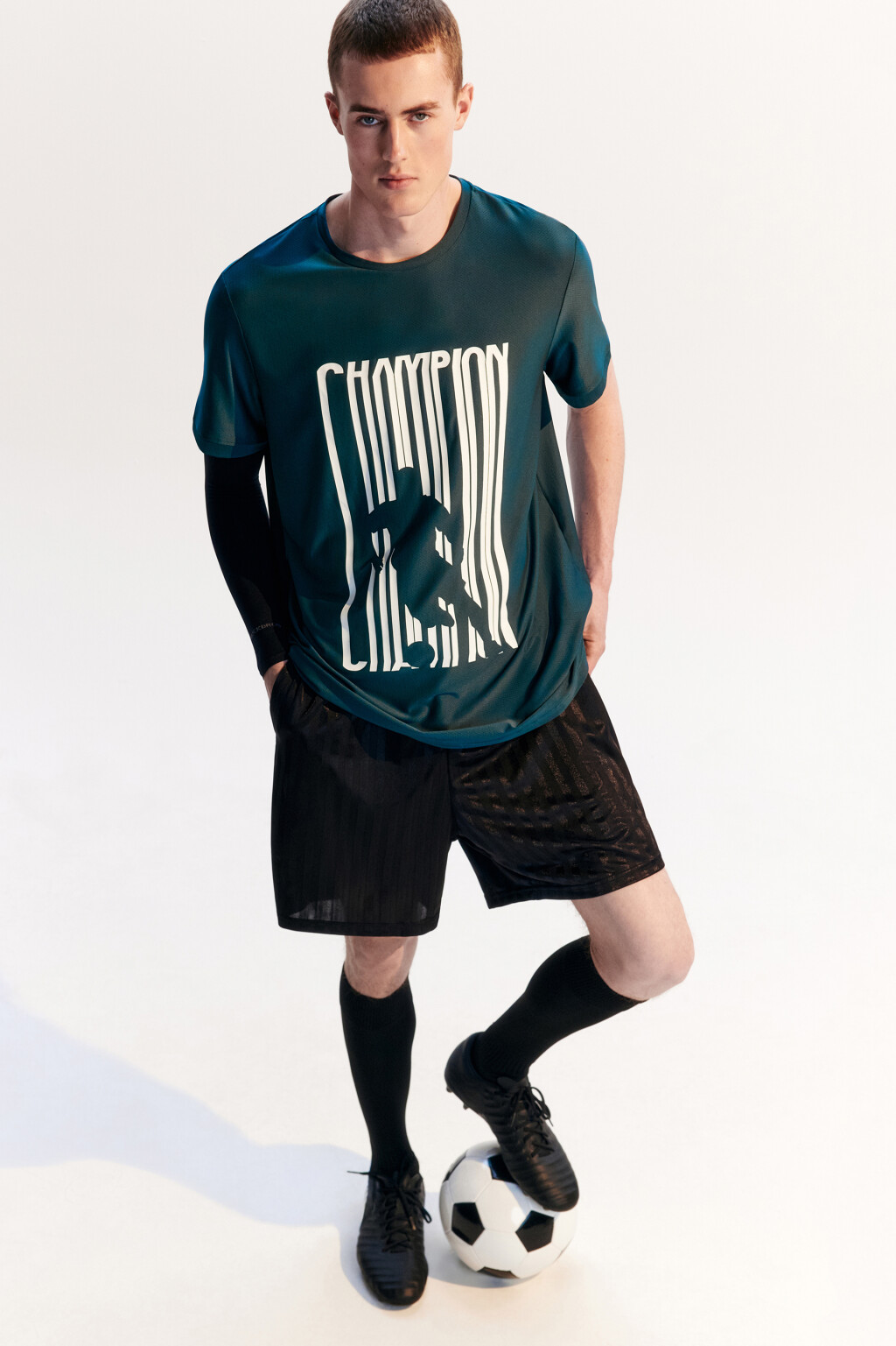 Футболка спортивная из сетки с принтом - цвет зеленый - 3