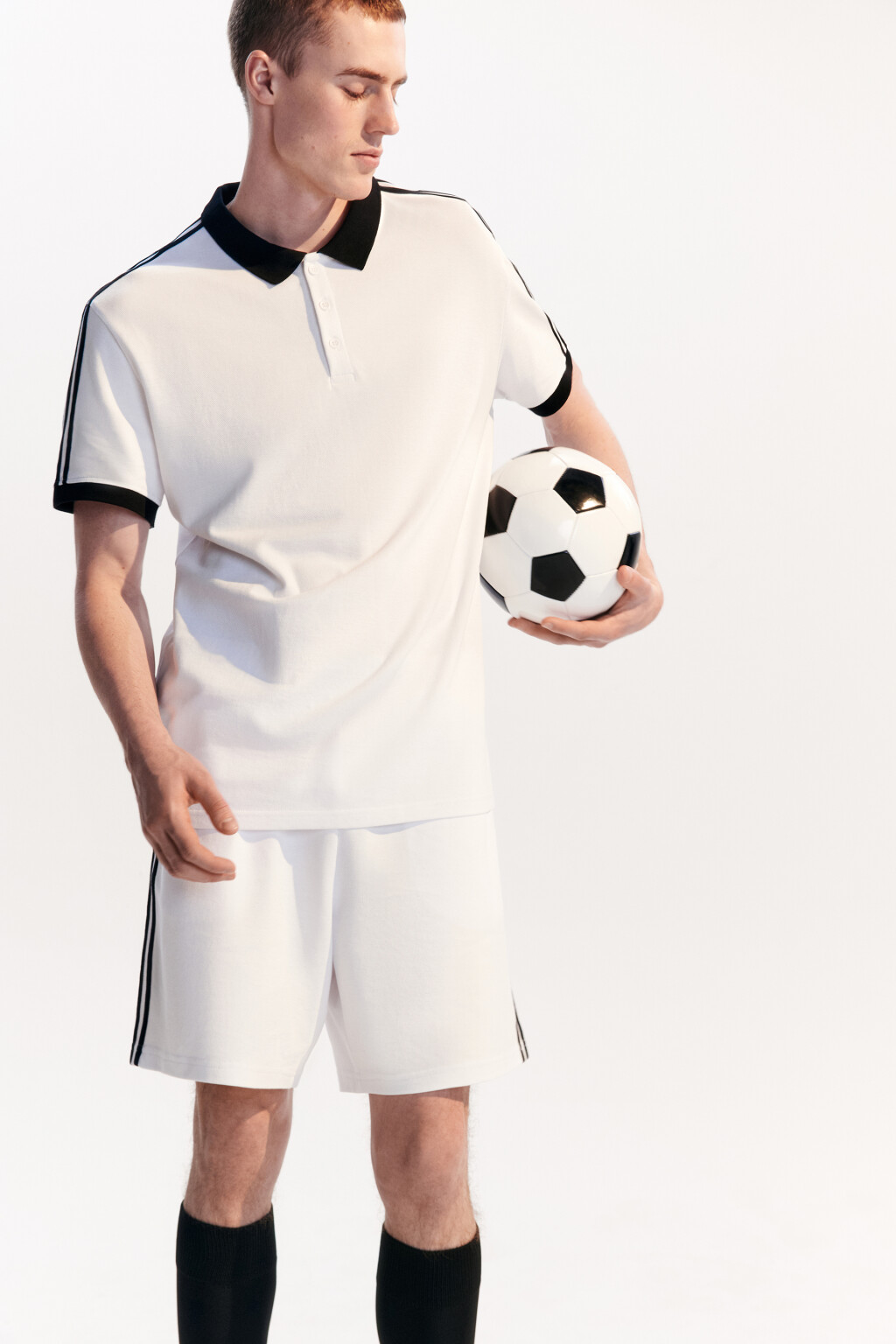 Футболка-поло хлопковая с лампасами - цвет белый - 1