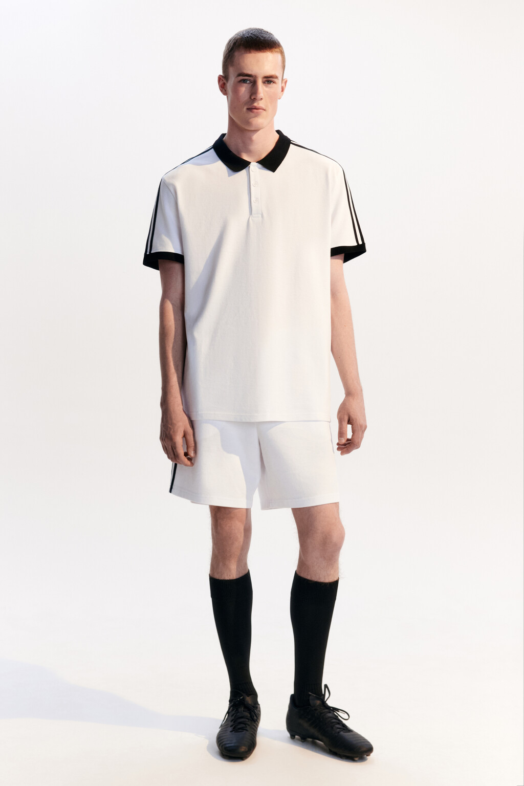Футболка-поло хлопковая с лампасами - цвет белый - 5