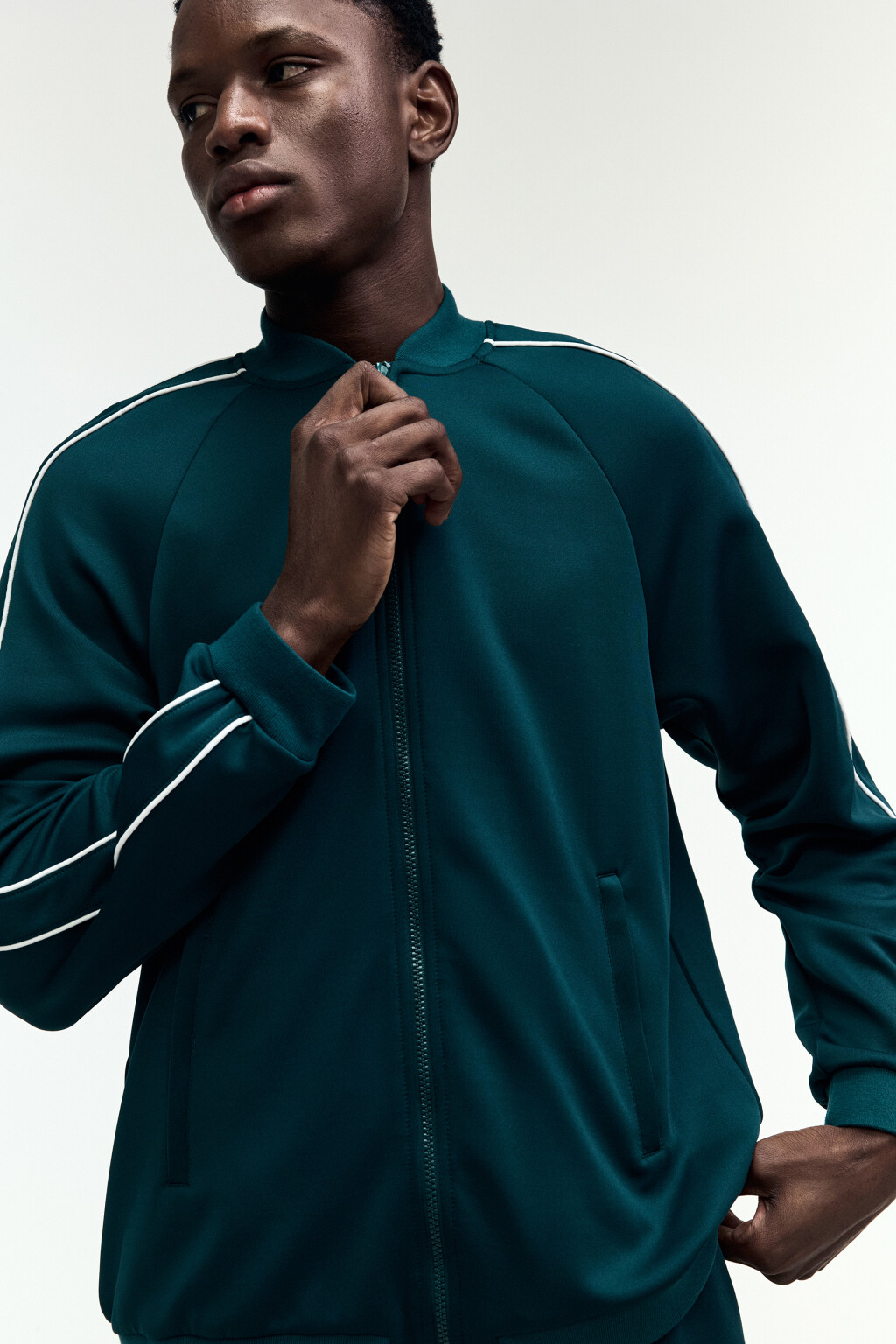 Худи-зипка спортивная с лампасами - цвет зеленый - 1