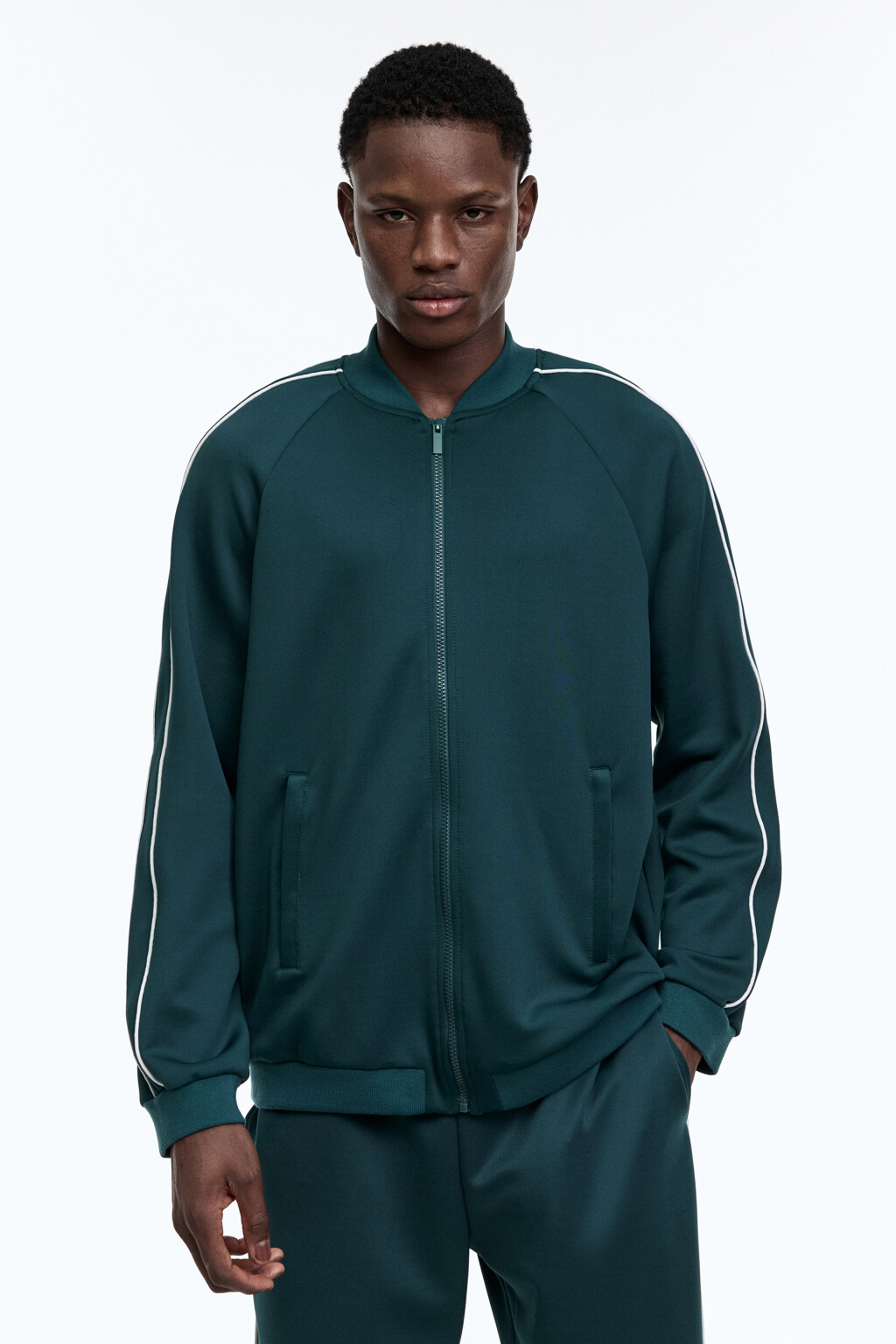 Худи-зипка спортивная с лампасами - цвет зеленый - 3