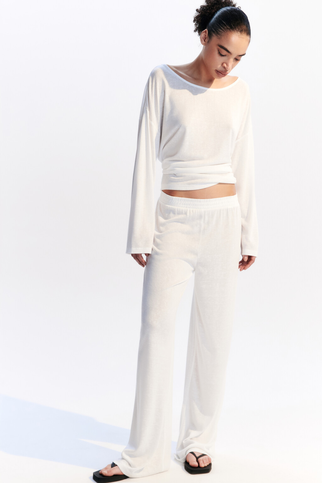 Брюки широкие пляжные из вискозы - цвет белый - 1