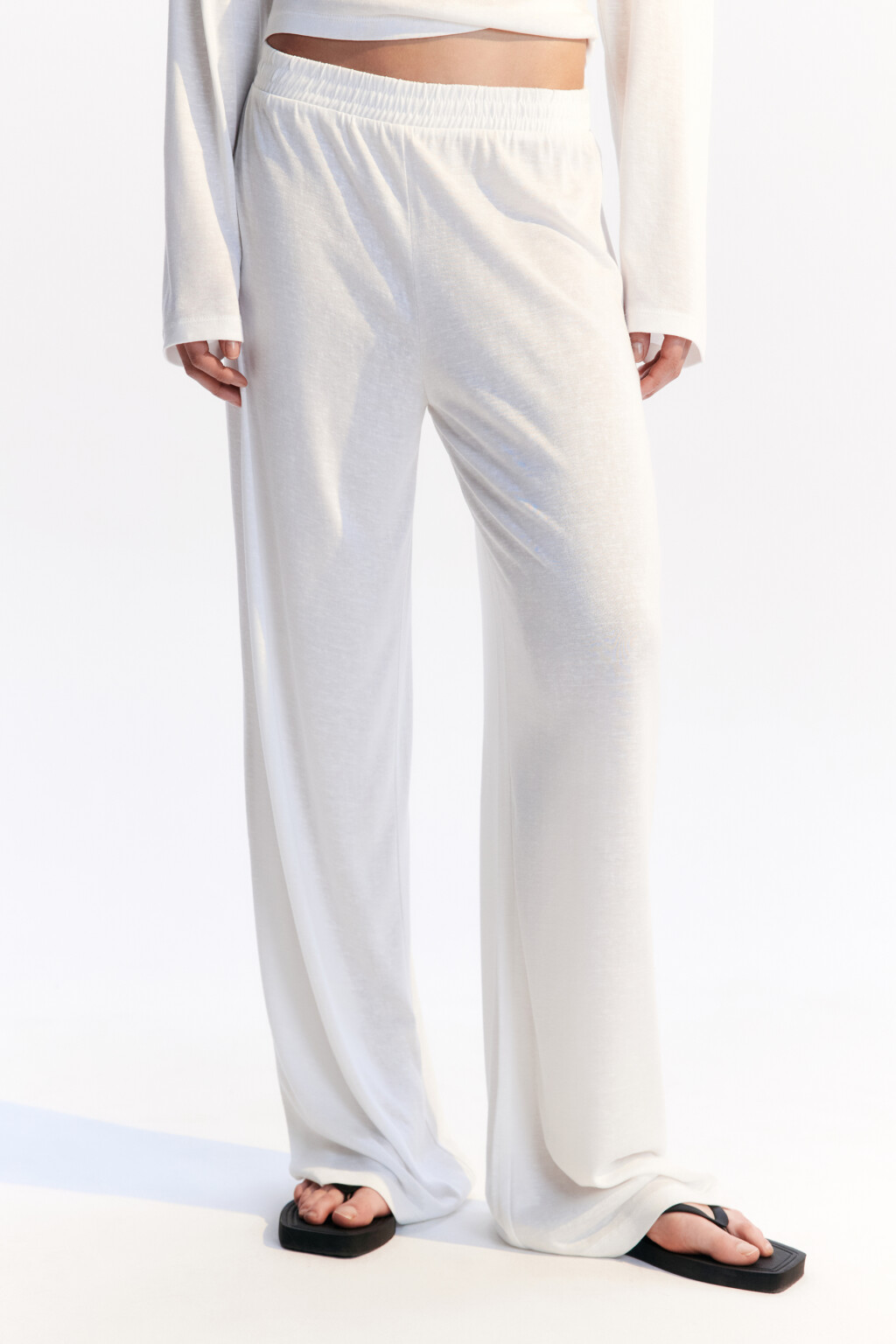 Брюки широкие пляжные из вискозы - цвет белый - 2