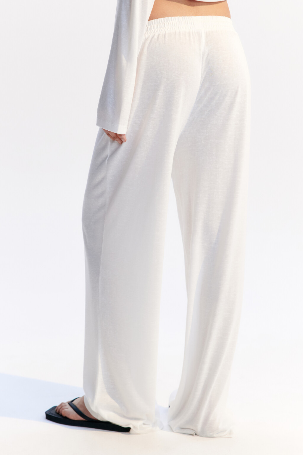 Брюки широкие пляжные из вискозы - цвет белый - 3