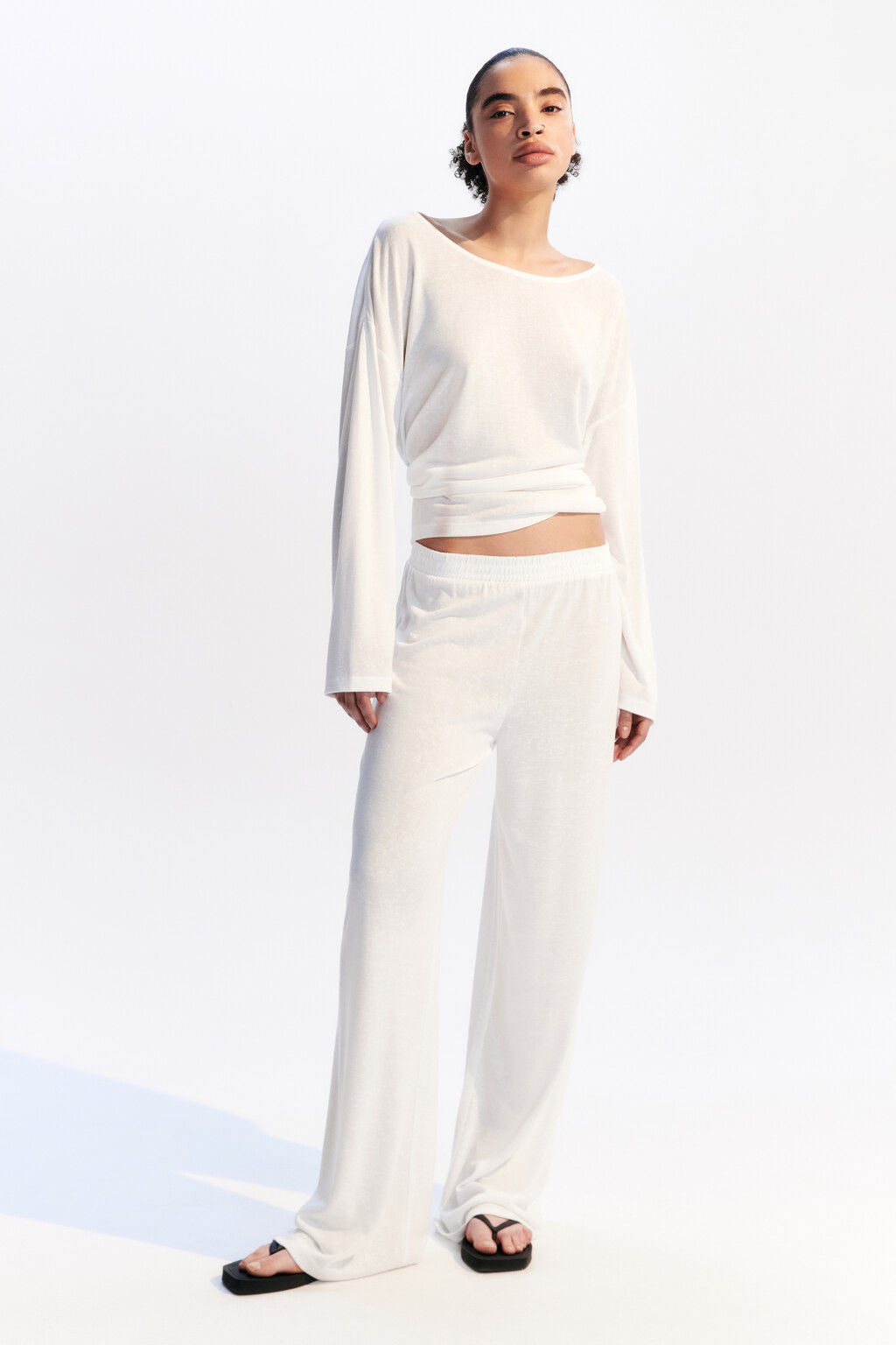 Брюки широкие пляжные из вискозы - цвет белый - 4