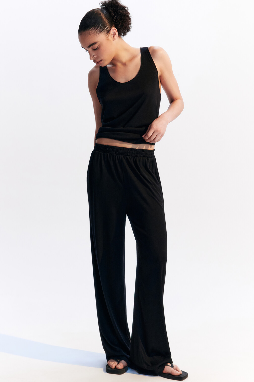 Брюки широкие пляжные из вискозы - цвет черный - 1