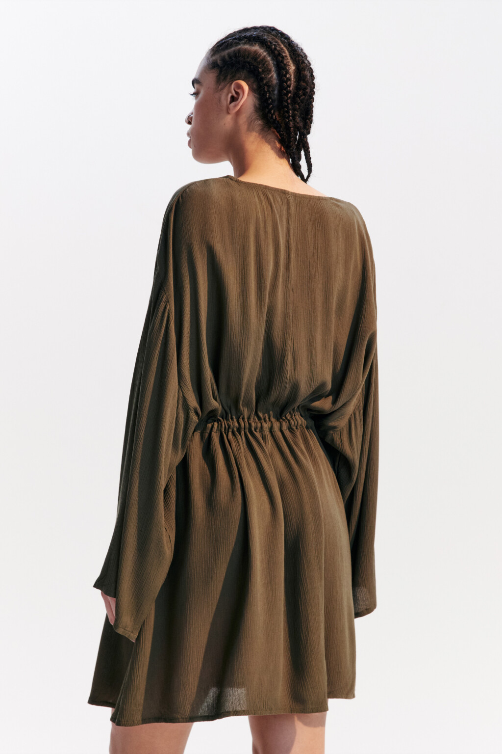 Туника пляжная вискозная с поясом - цвет зеленый - 3