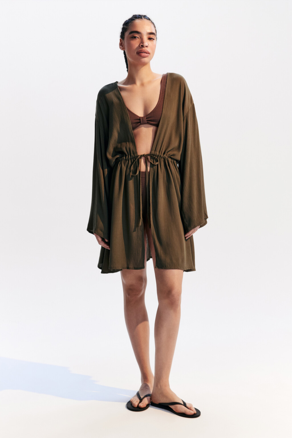 Туника пляжная вискозная с поясом - цвет зеленый - 4