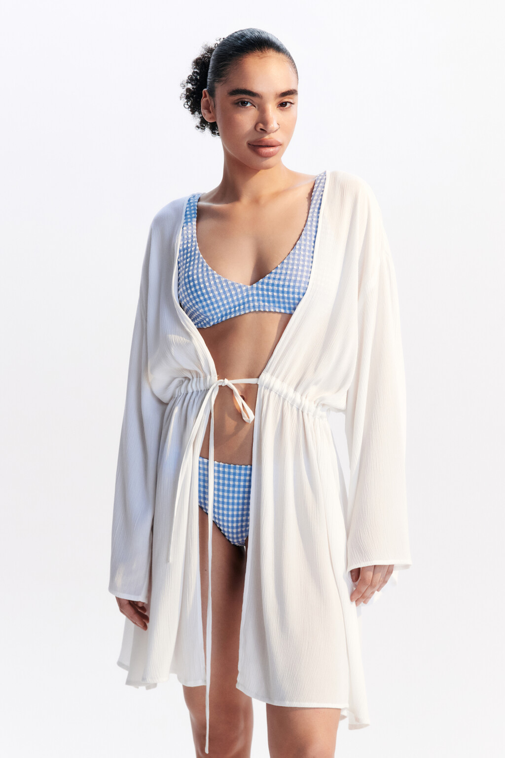 Туника пляжная вискозная с поясом - цвет белый - 3