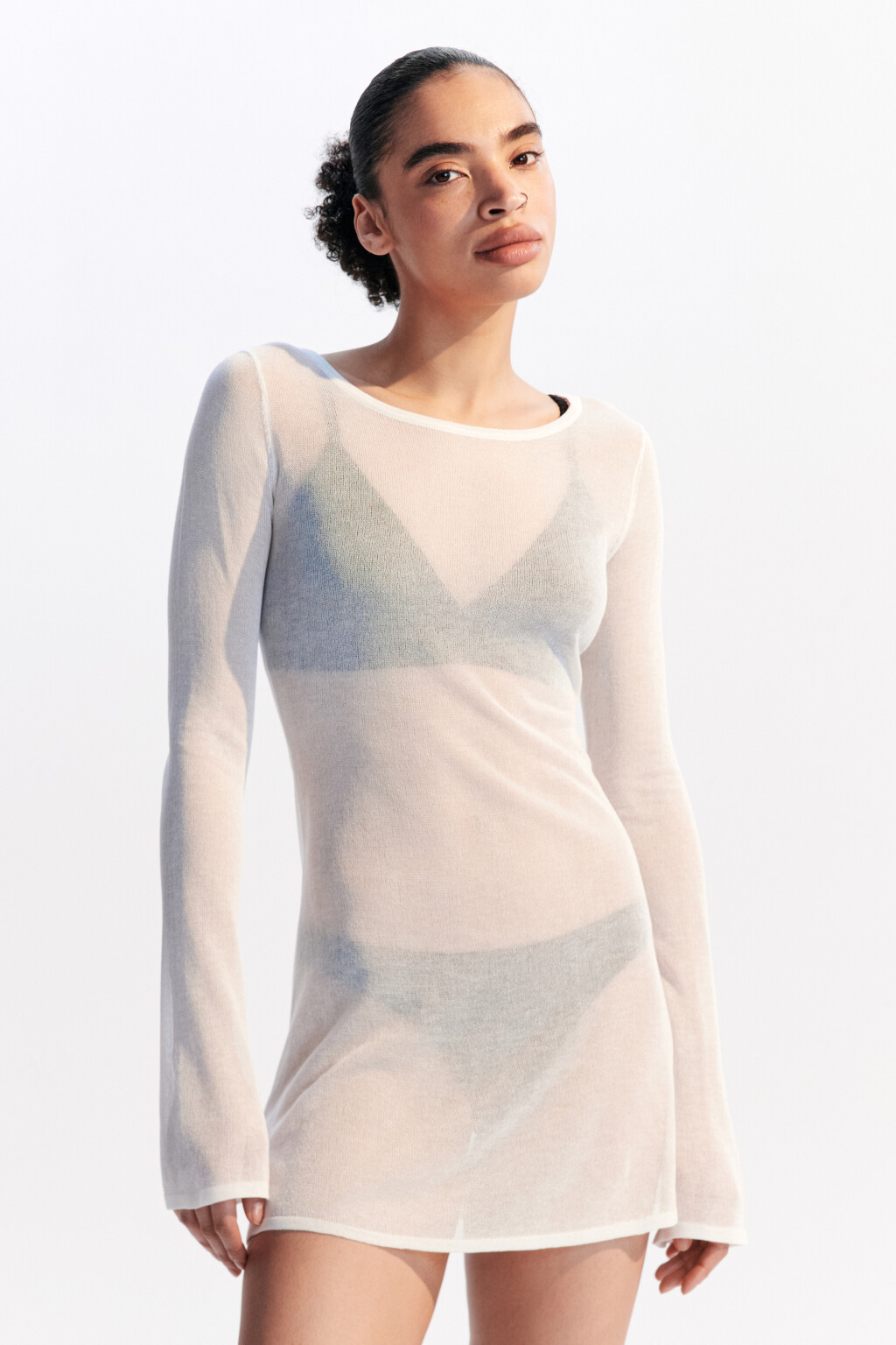 Платье мини пляжное из вискозы - цвет белый - 3