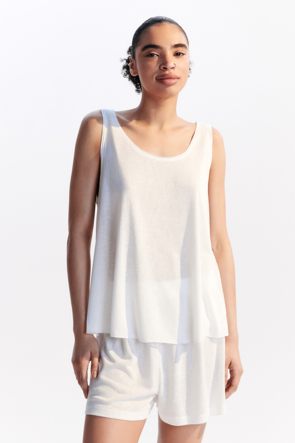 Майка свободная пляжная из вискозы - цвет белый - 2