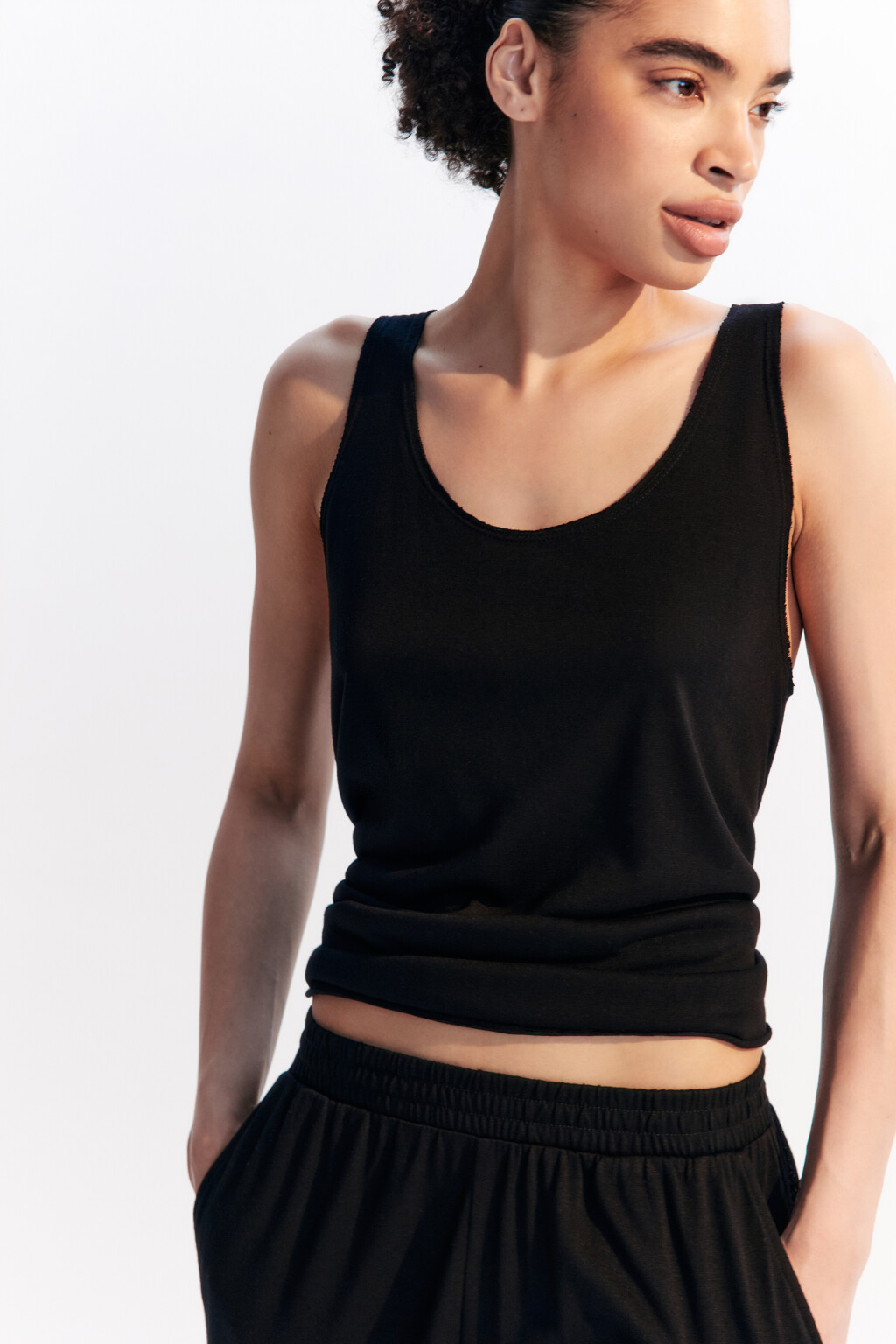 Майка свободная пляжная из вискозы - цвет черный - 1