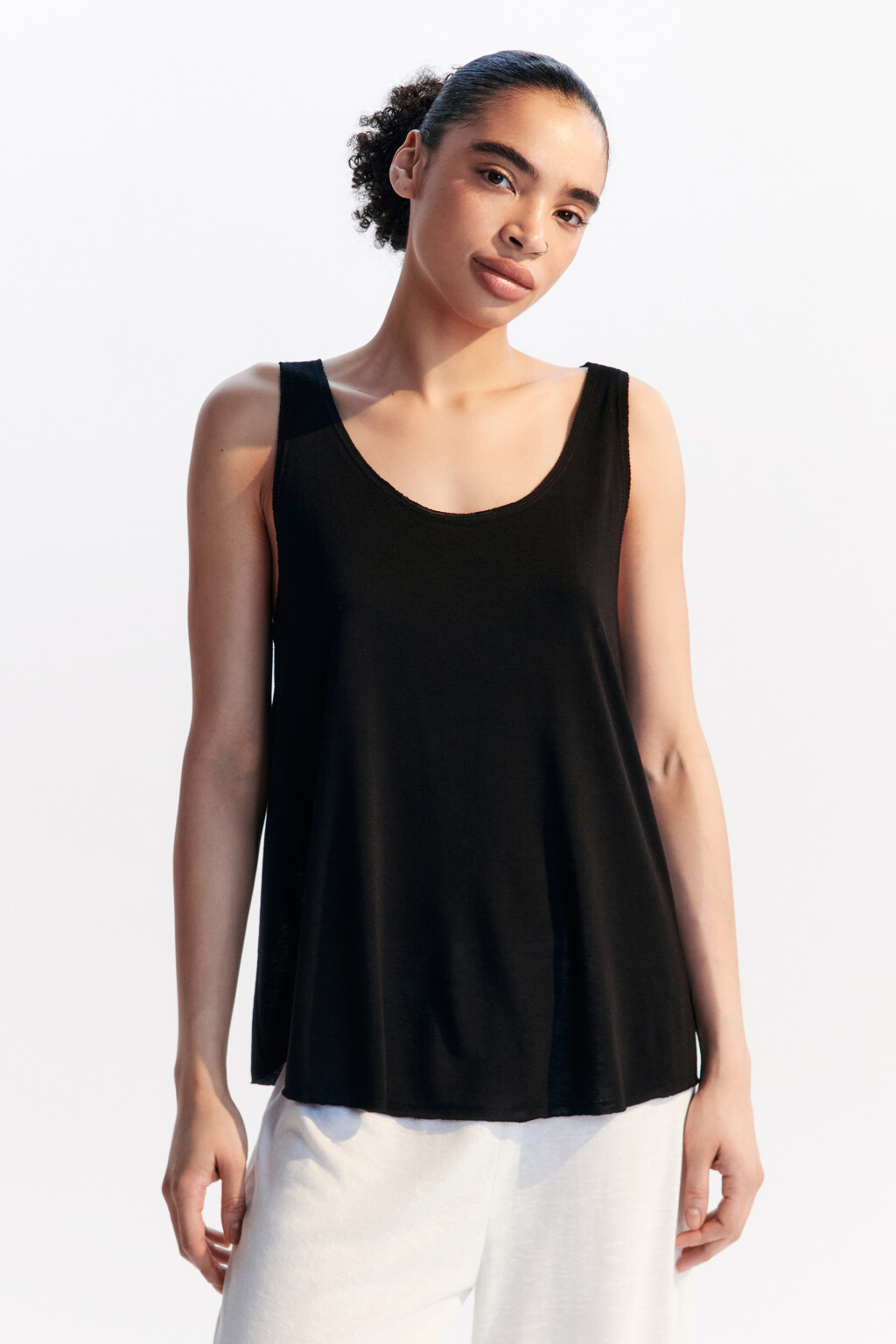 Майка свободная пляжная из вискозы - цвет черный - 2