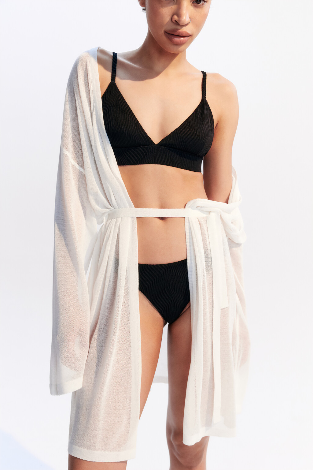 Кардиган с поясом пляжный из вискозы - цвет белый - 2