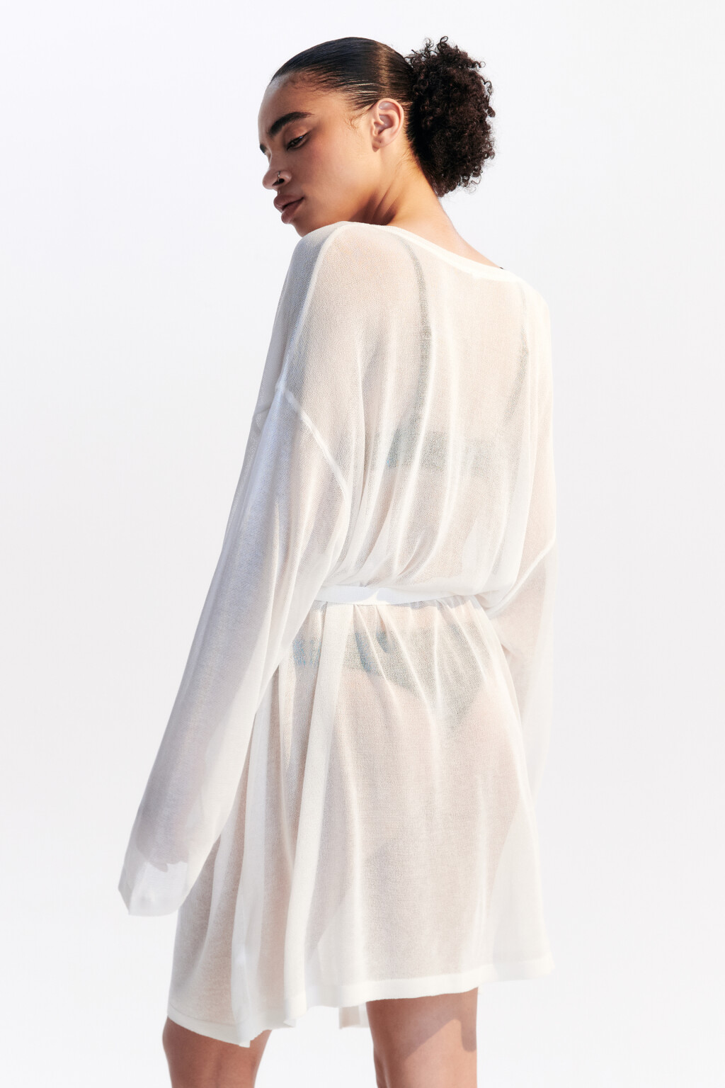 Кардиган с поясом пляжный из вискозы - цвет белый - 4