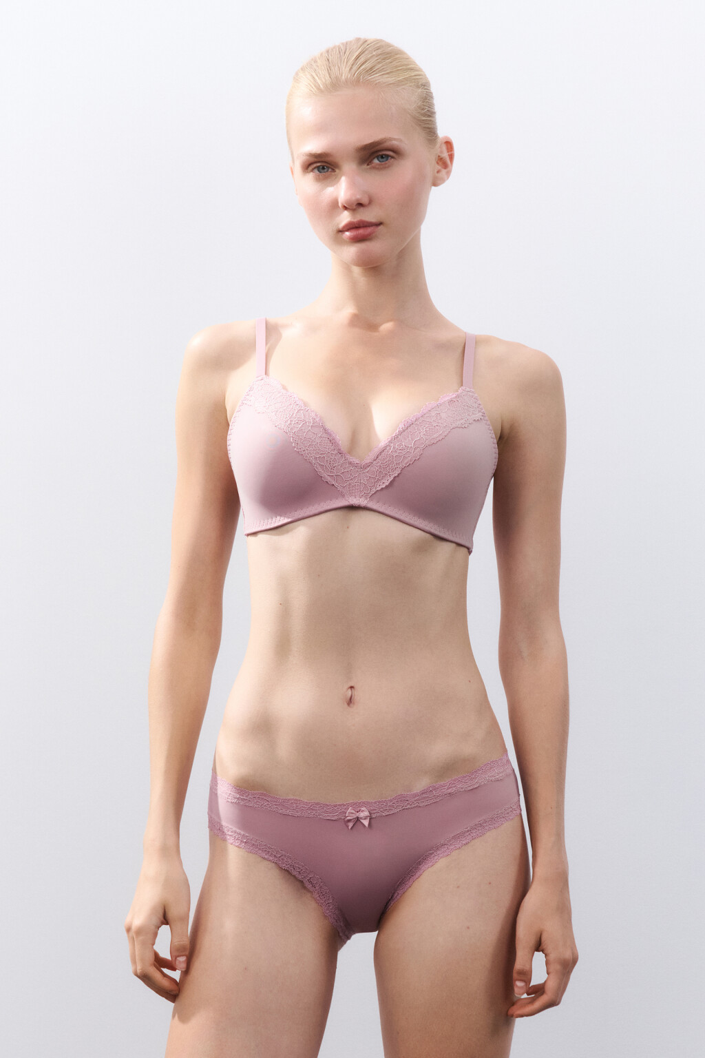 Бюстгальтер с кружевом и бантиком - цвет розовый - 4