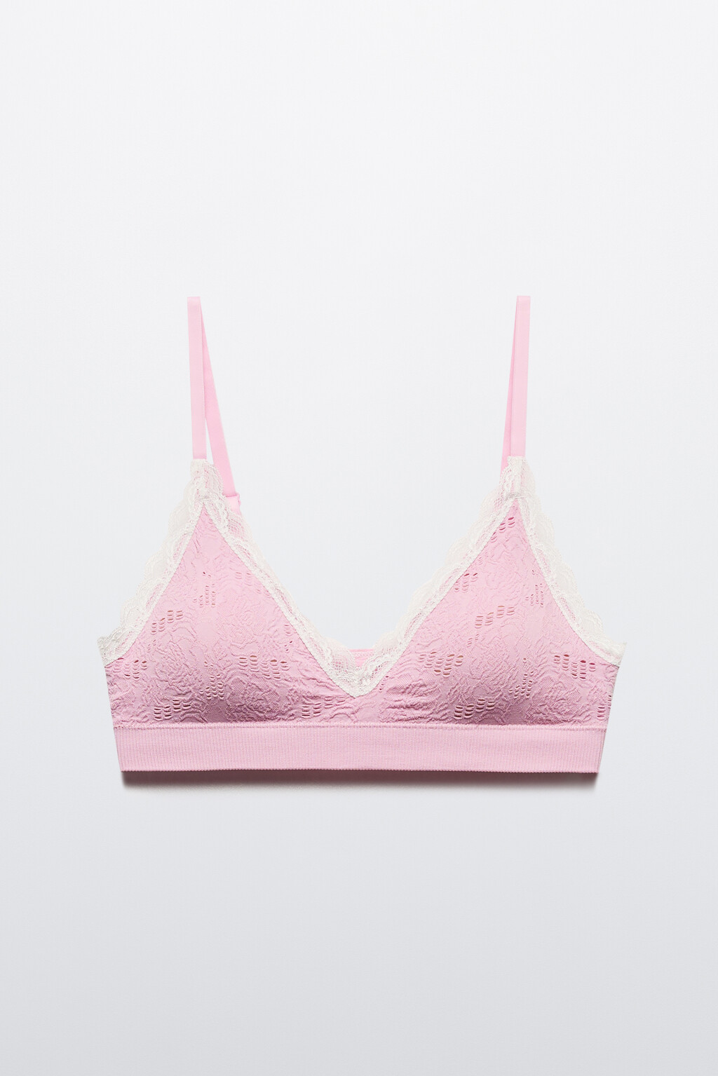 Бюстгальтер-топ в рубчик с кружевом - цвет розовый - 5