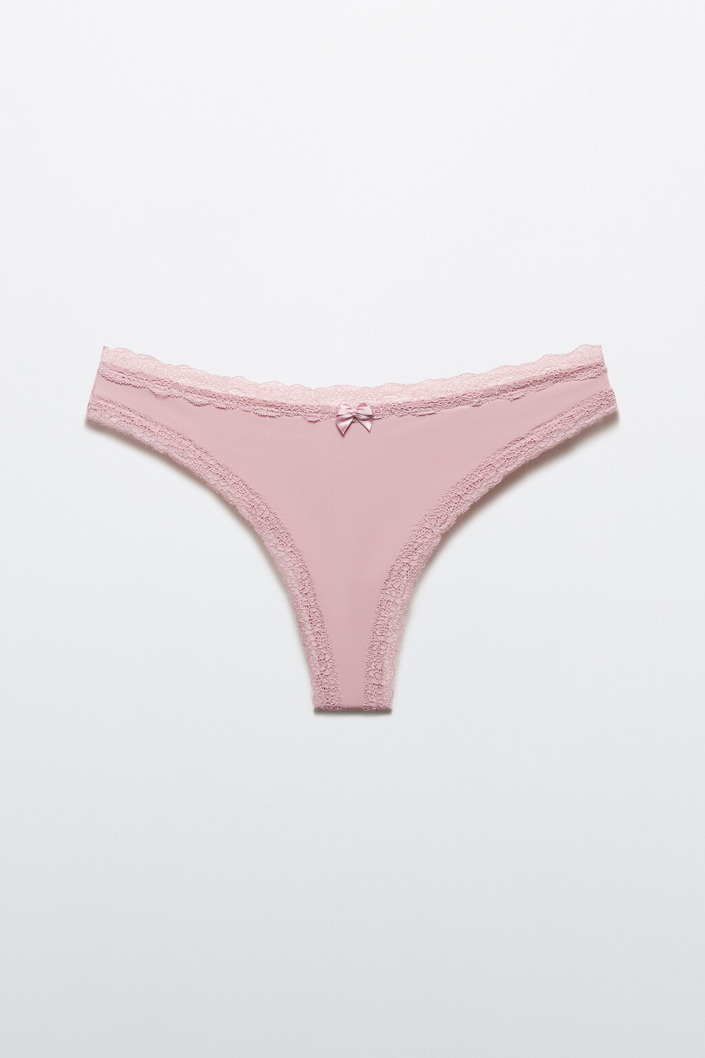 Трусы-стринги с кружевом и бантиком - цвет розовый - 5