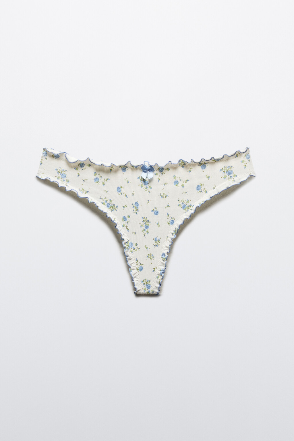 Трусы-танга в рубчик с принтом - цвет голубой - 7