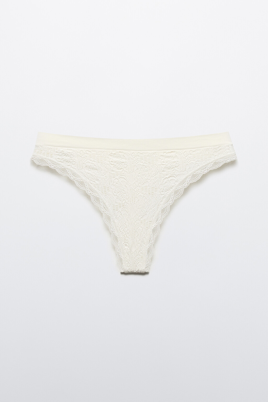 Трусы-стринги в рубчик с кружевом - цвет ванильный - 5