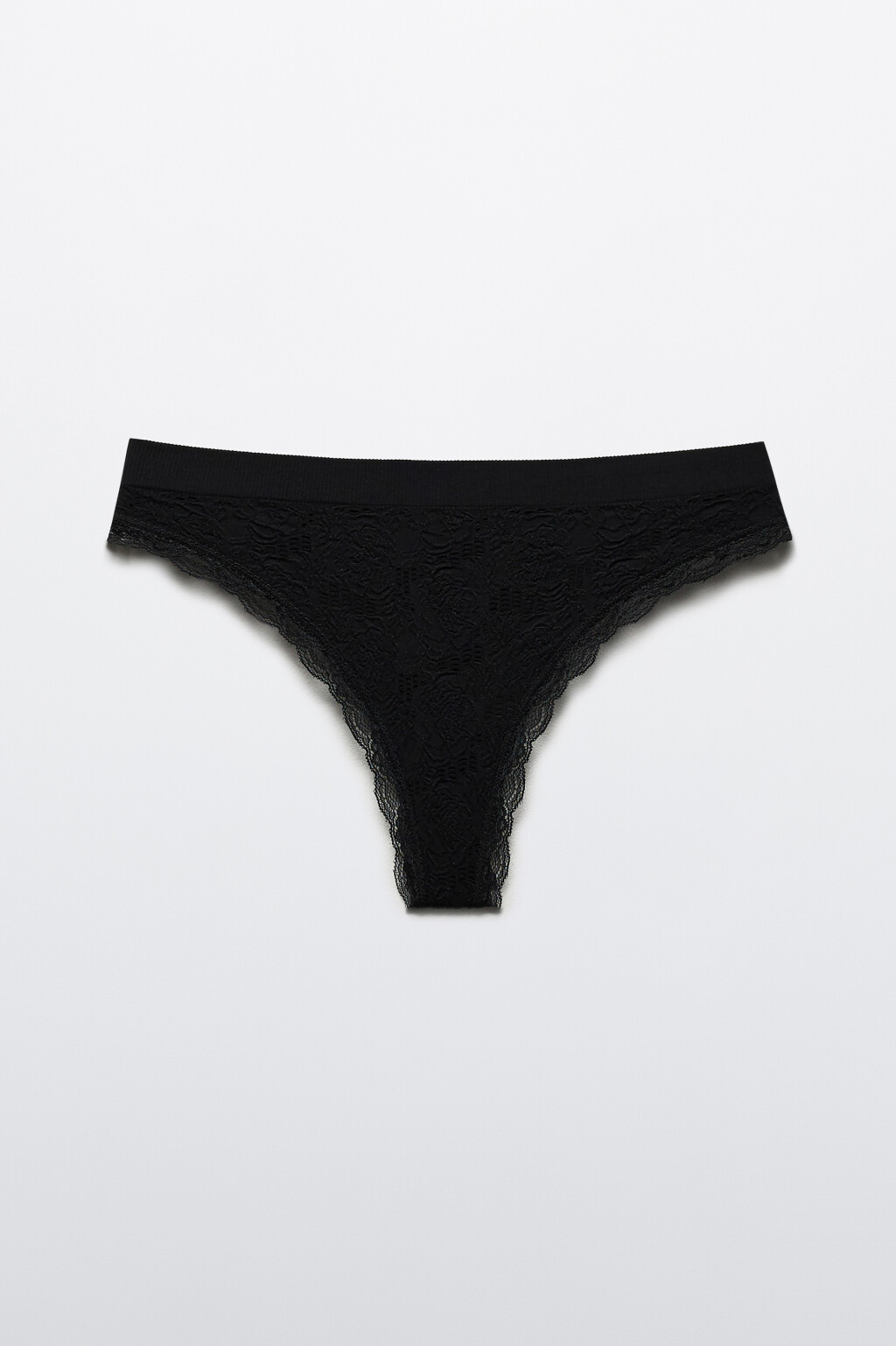 Трусы-стринги в рубчик с кружевом - цвет черный - 5