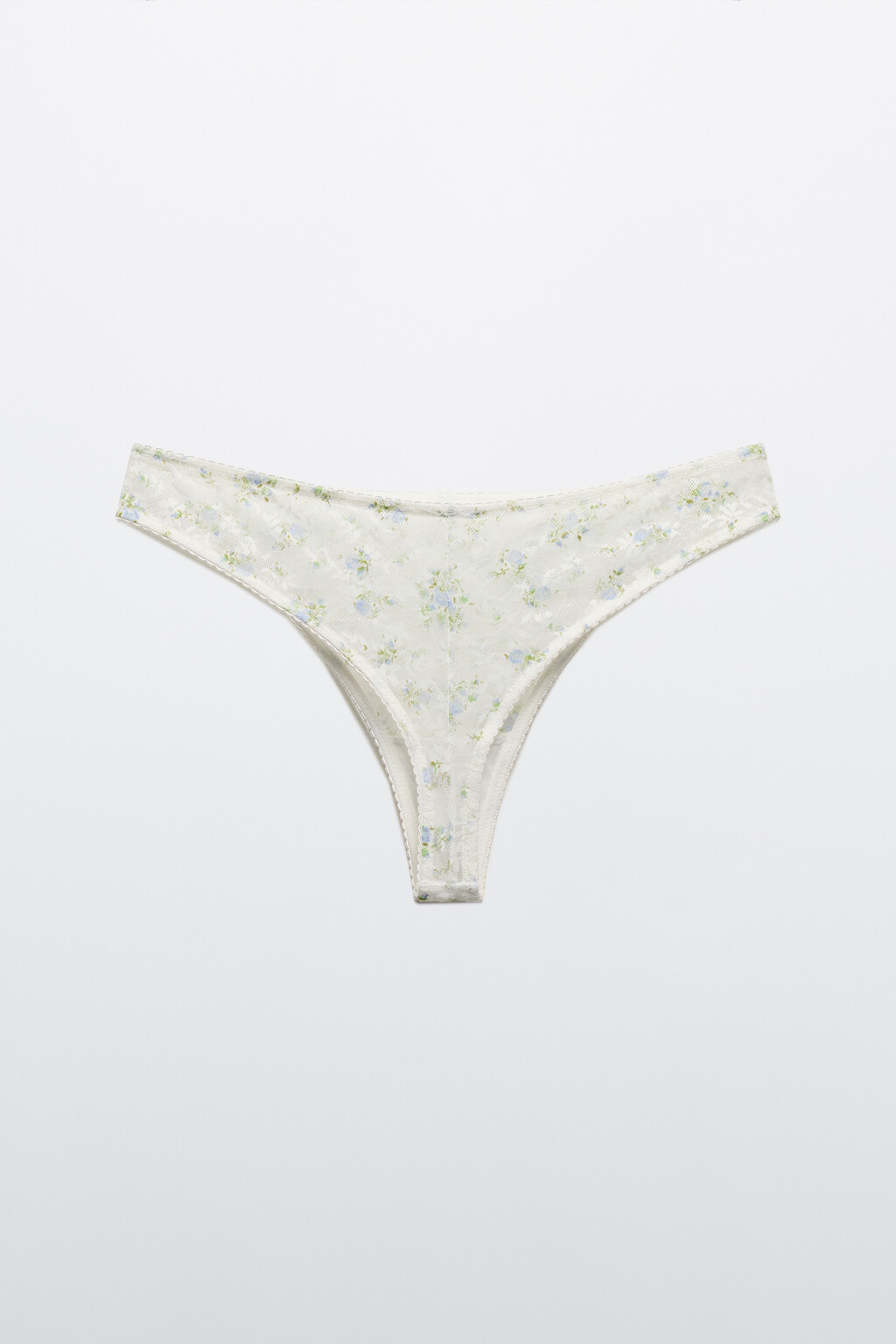 Трусы-бразильяна с кружевом и принтом - цвет голубой - 6