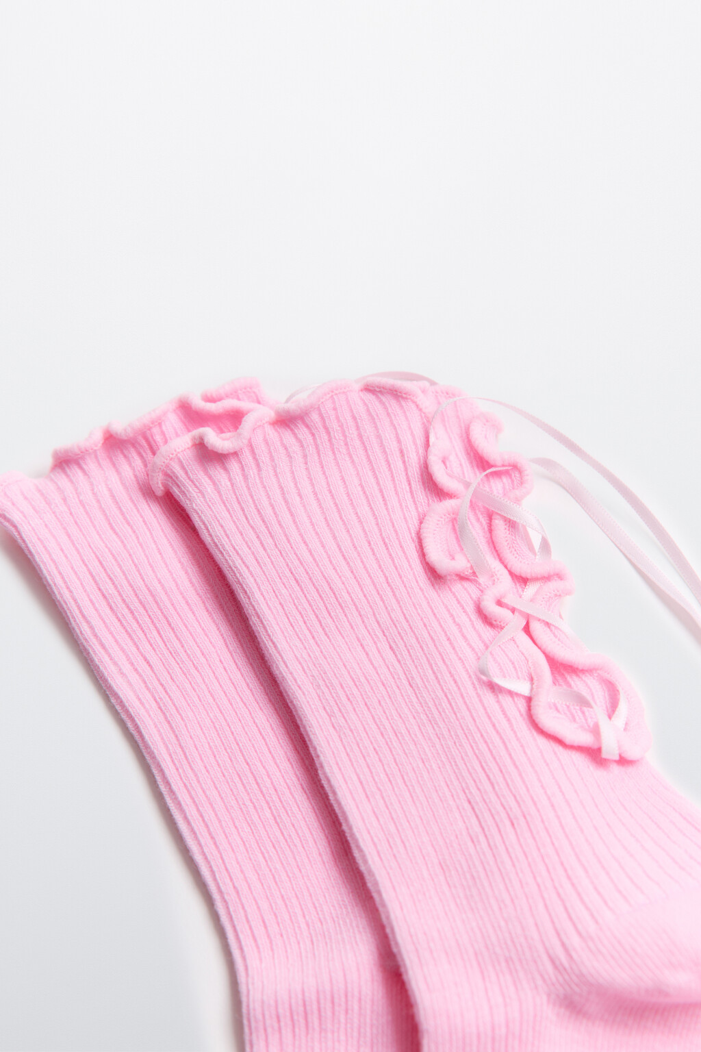 Носки с оборками и ленточками - цвет розовый - 2