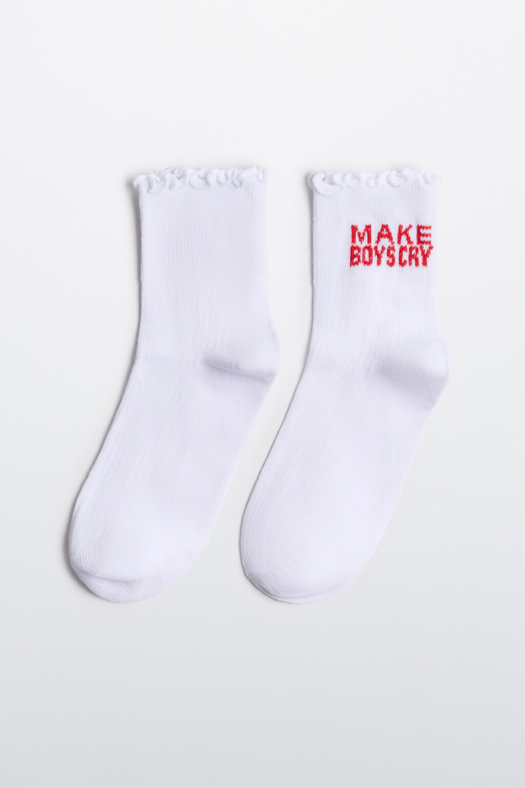 Носки высокие с оборкой и надписью - цвет красный - 1