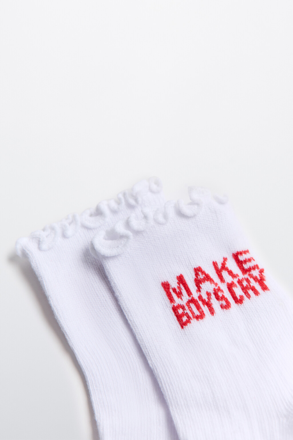 Носки высокие с оборкой и надписью - цвет красный - 2