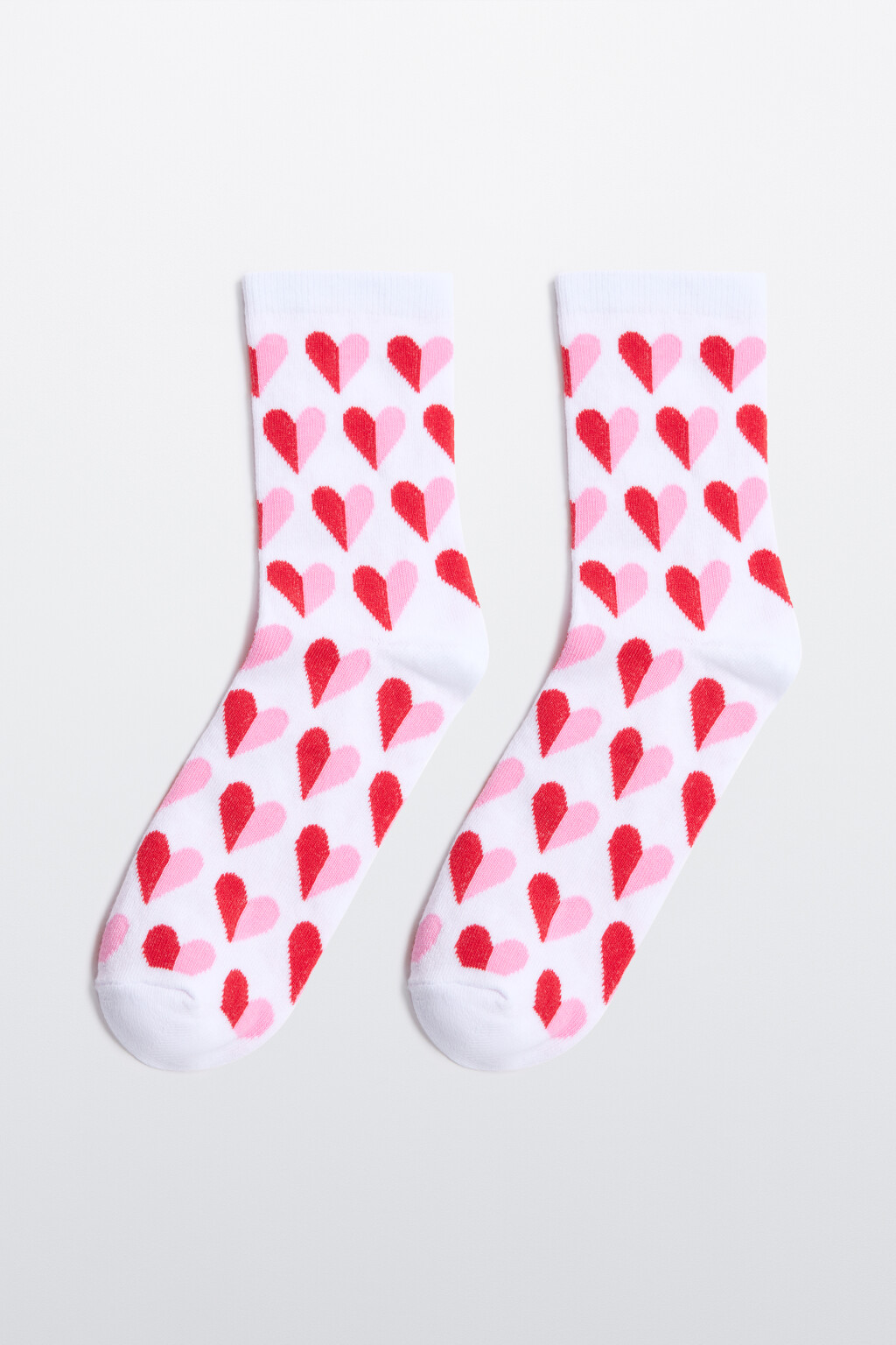Носки высокие с принтом в сердечко - цвет красный - 1