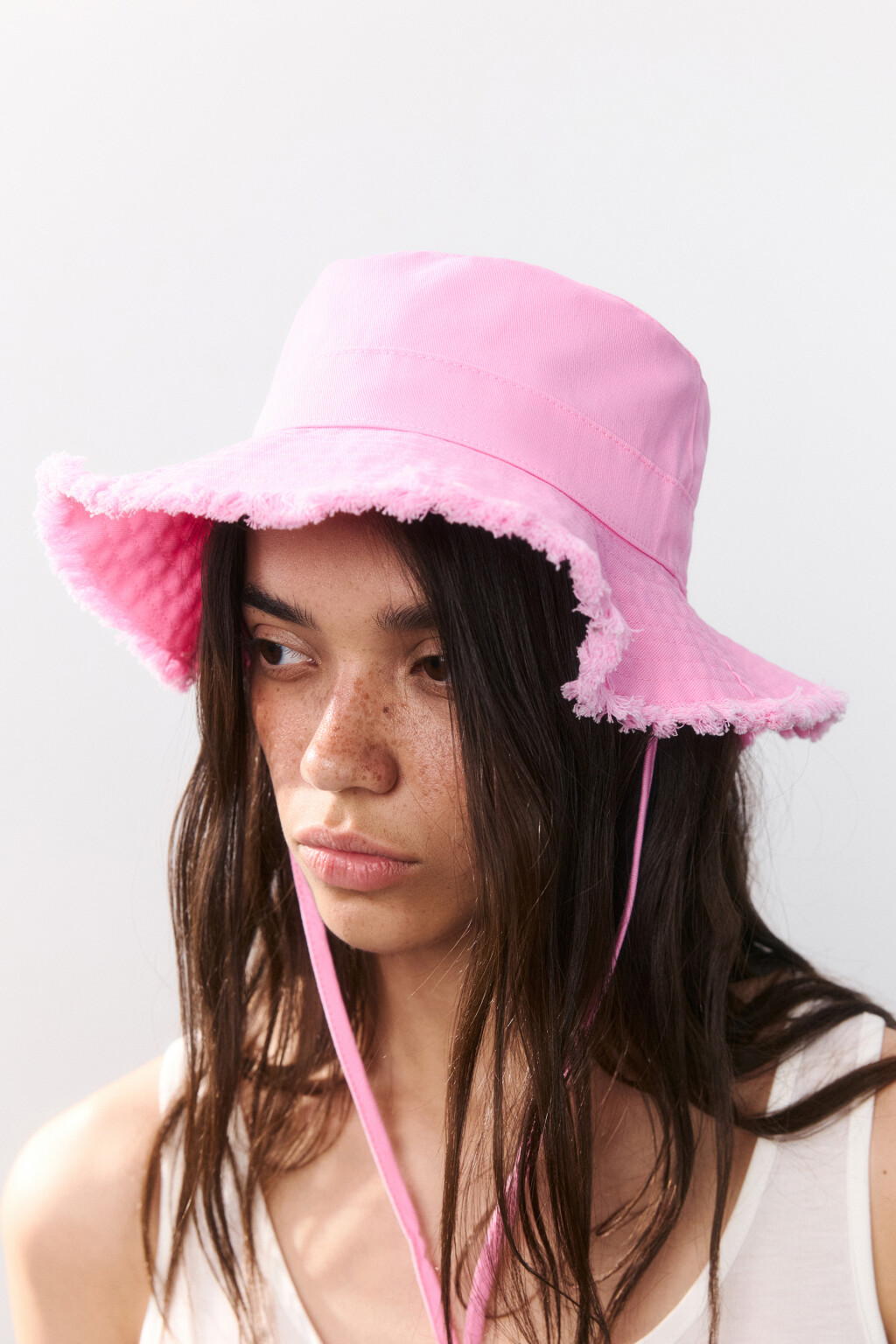 Панама хлопковая с завязками - цвет розовый - 1