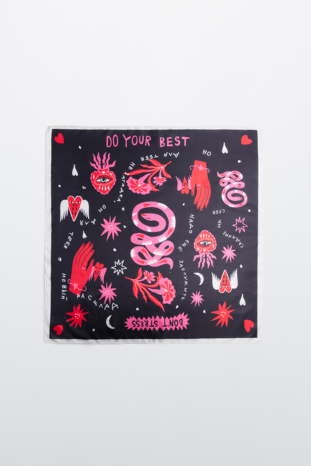 Платок атласный с принтом - цвет белый - 1