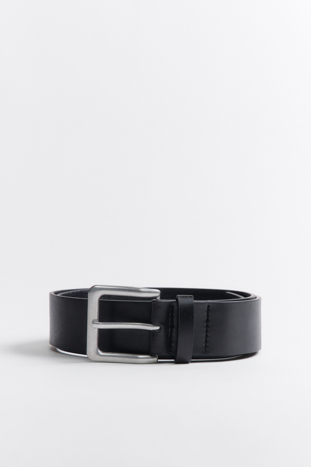 Ремень гладкий с квадратной пряжкой - цвет черный - 1