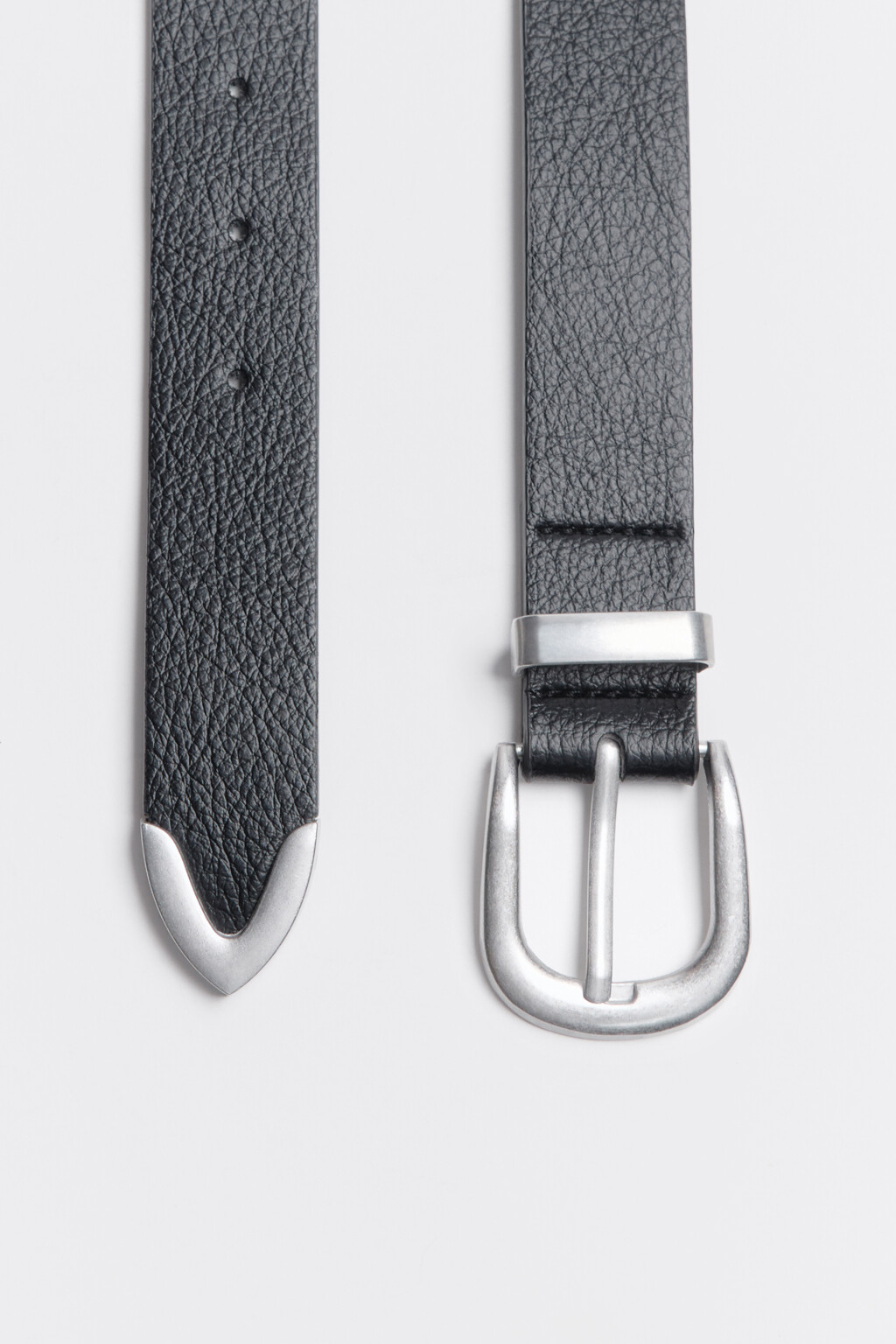 Ремень с металлическим наконечником - цвет черный - 2